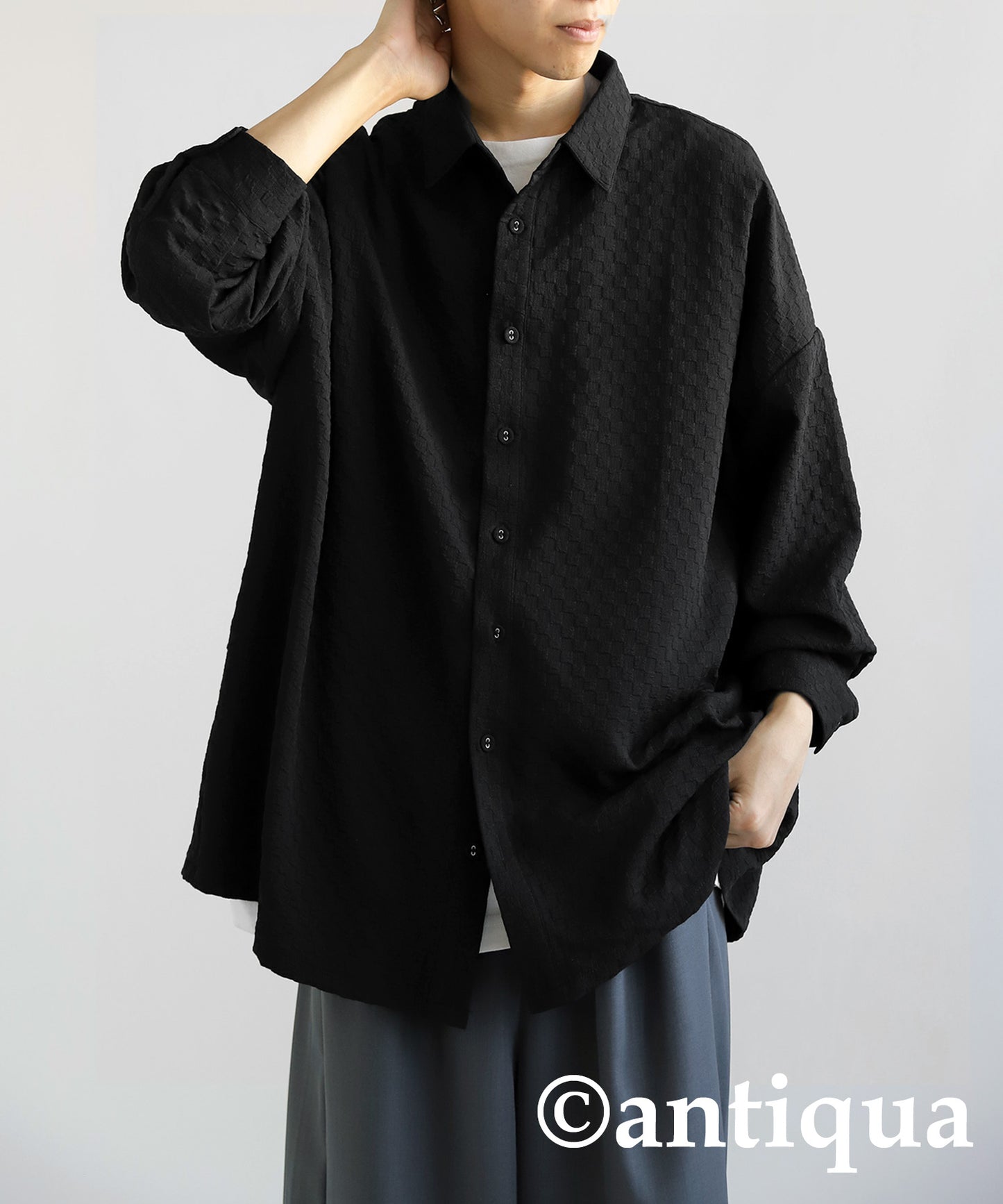 Men's shirt long sleeve block check pattern