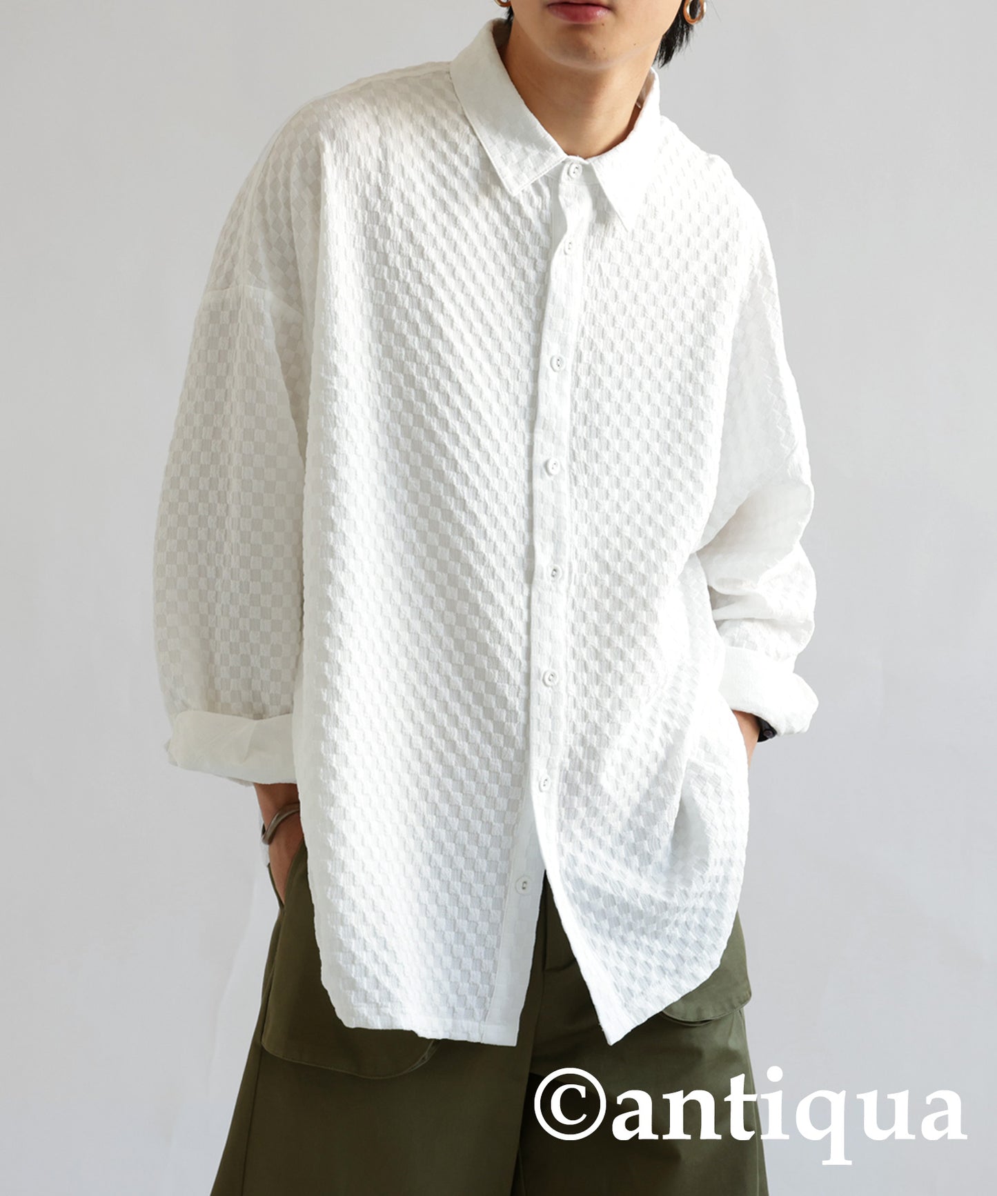 Men's shirt long sleeve block check pattern