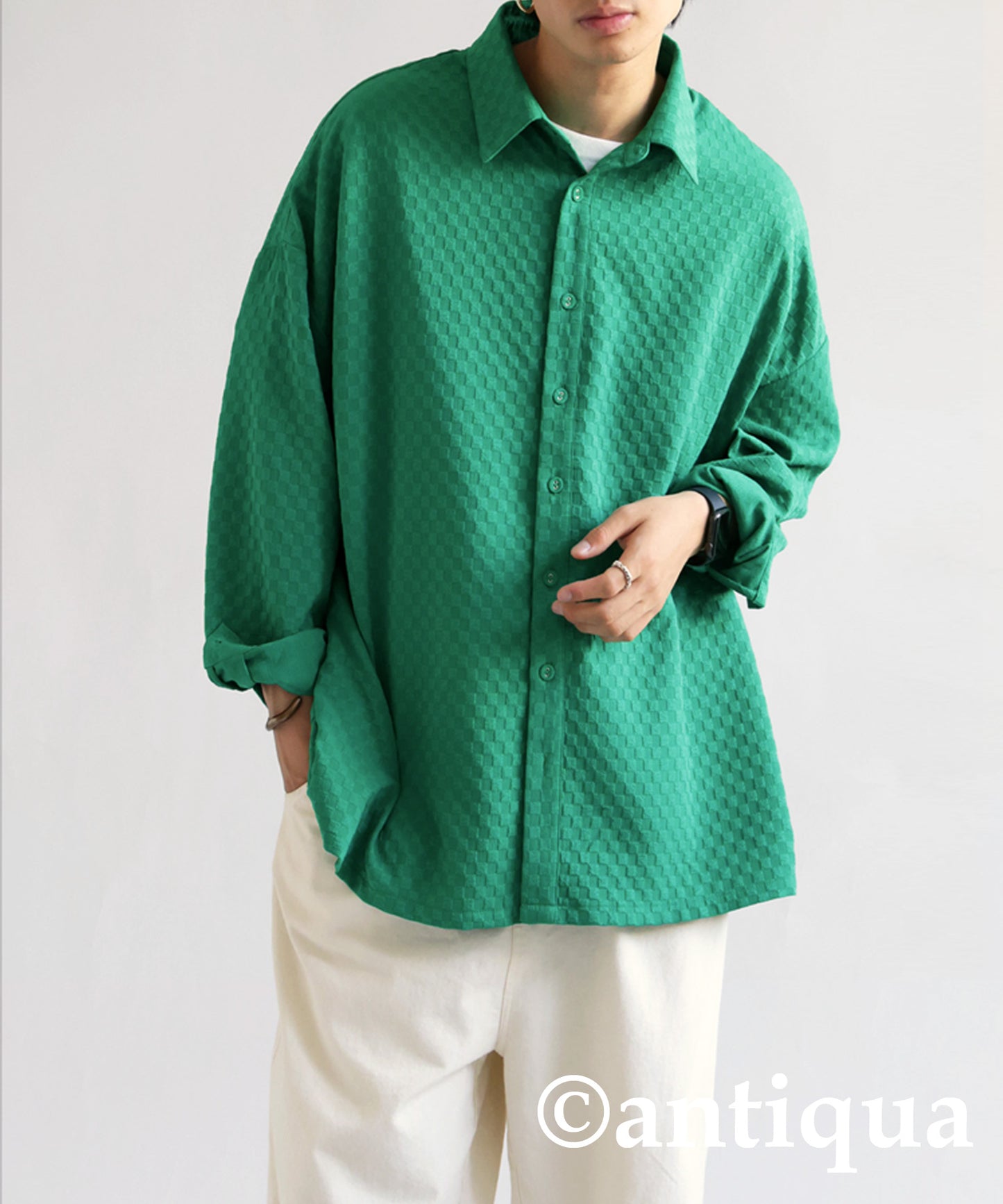 Men's shirt long sleeve block check pattern