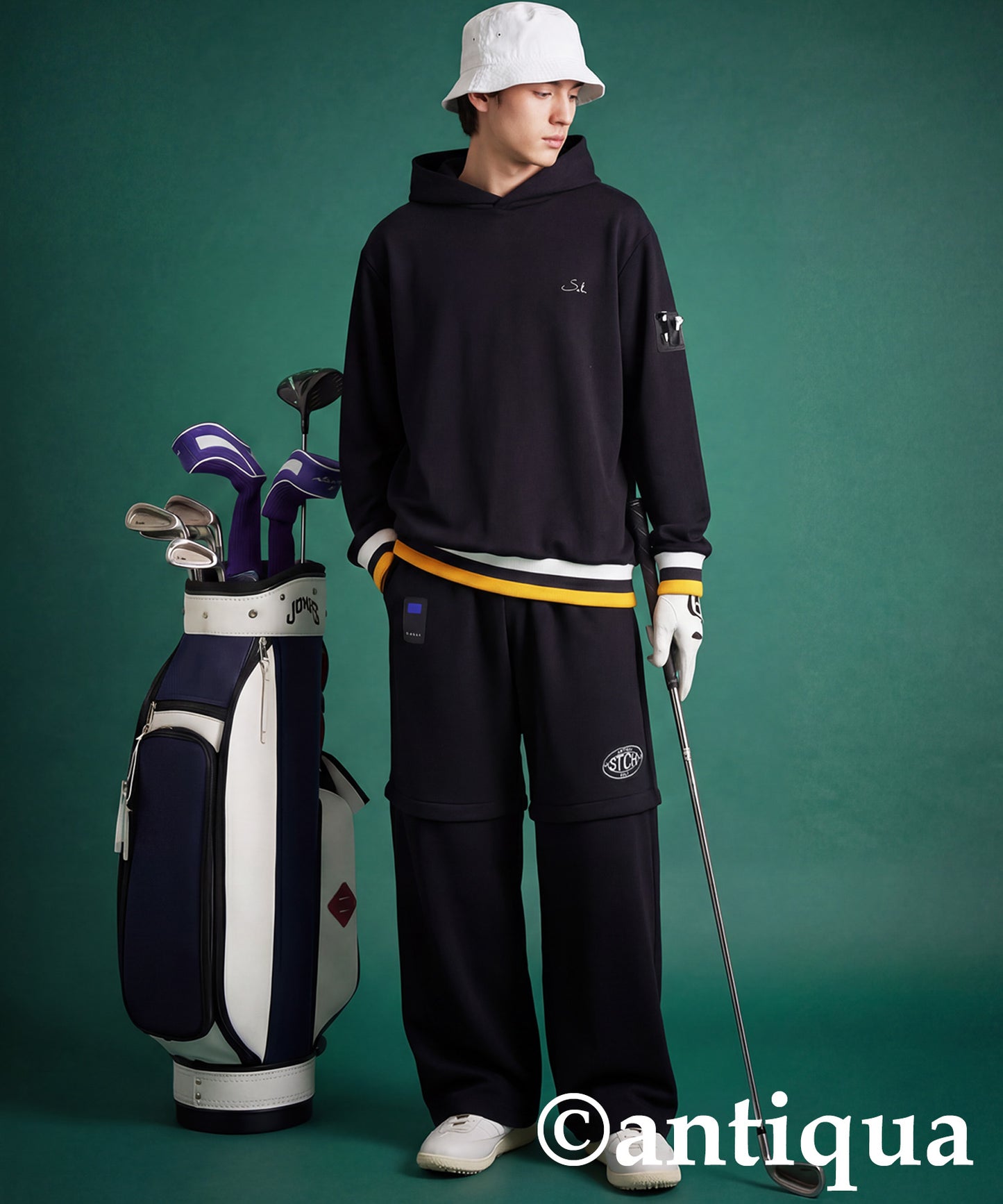 ANTIQUA GOLF×STCH Color-Coordinated Line Ribbed Hoodie Men's