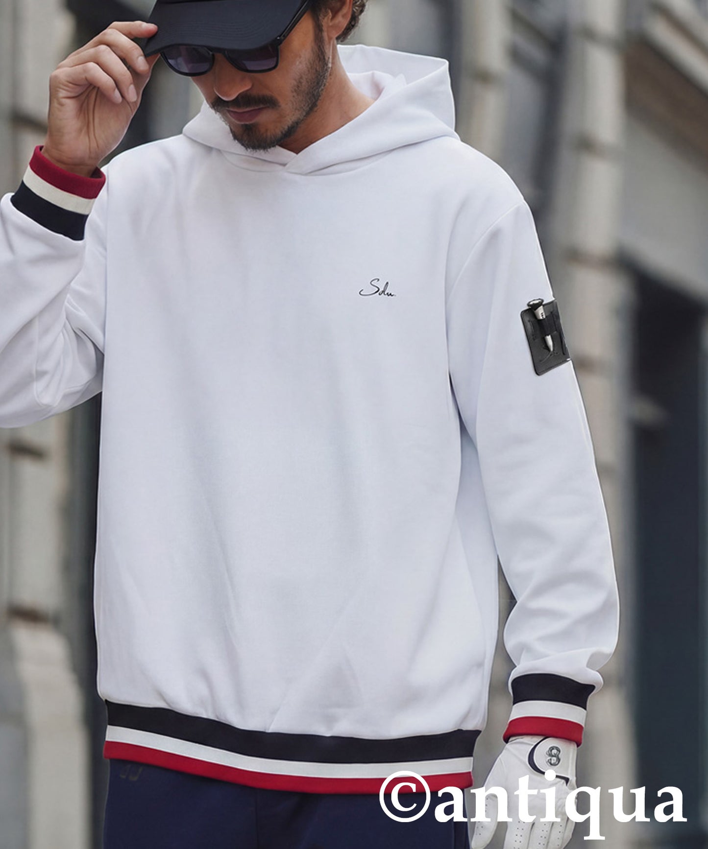 ANTIQUA GOLF×STCH Color-Coordinated Line Ribbed Hoodie Men's