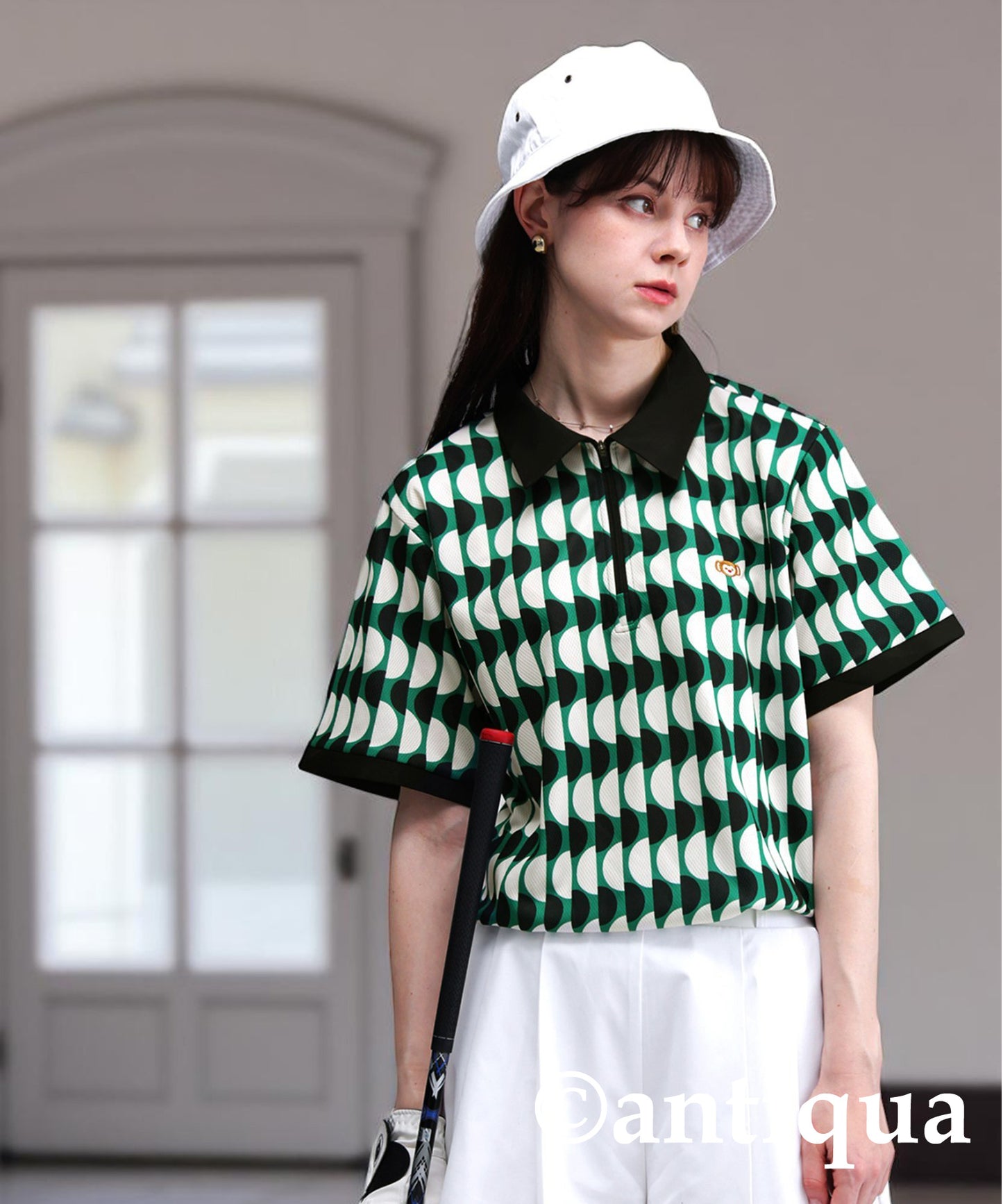 Salu. Ladies Retro Pattern Polo Shirt