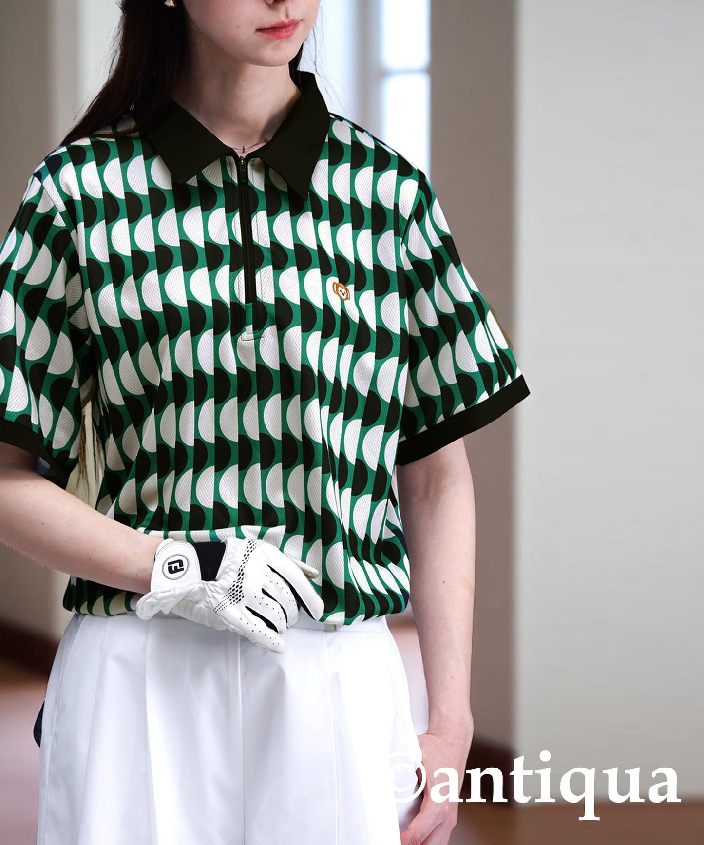 Salu. Ladies Retro Pattern Polo Shirt