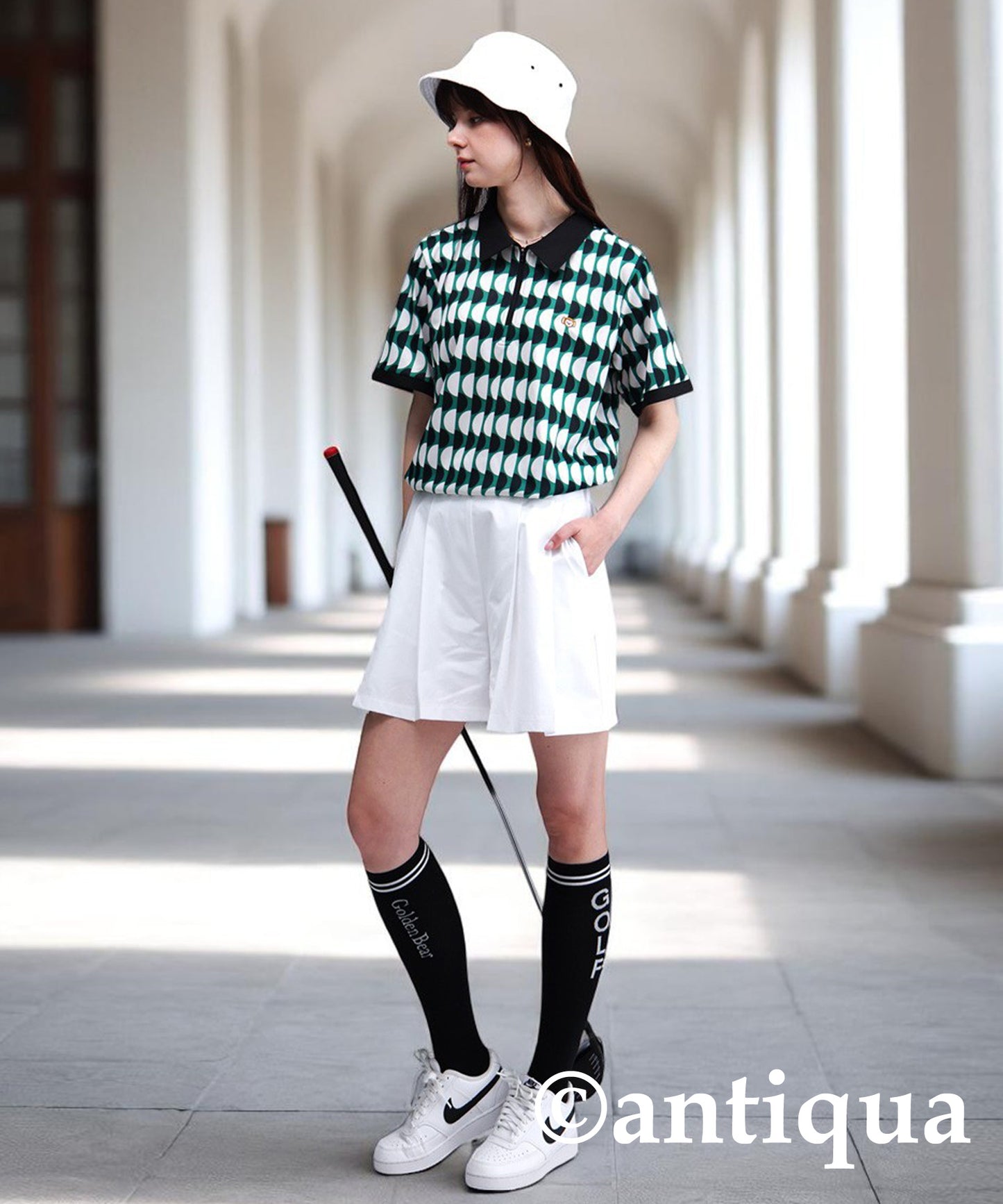 Salu. Ladies Retro Pattern Polo Shirt