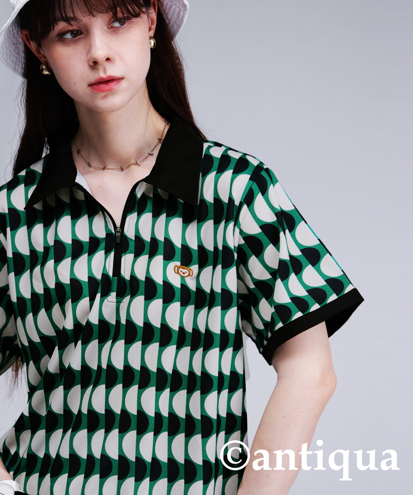 Salu. Ladies Retro Pattern Polo Shirt