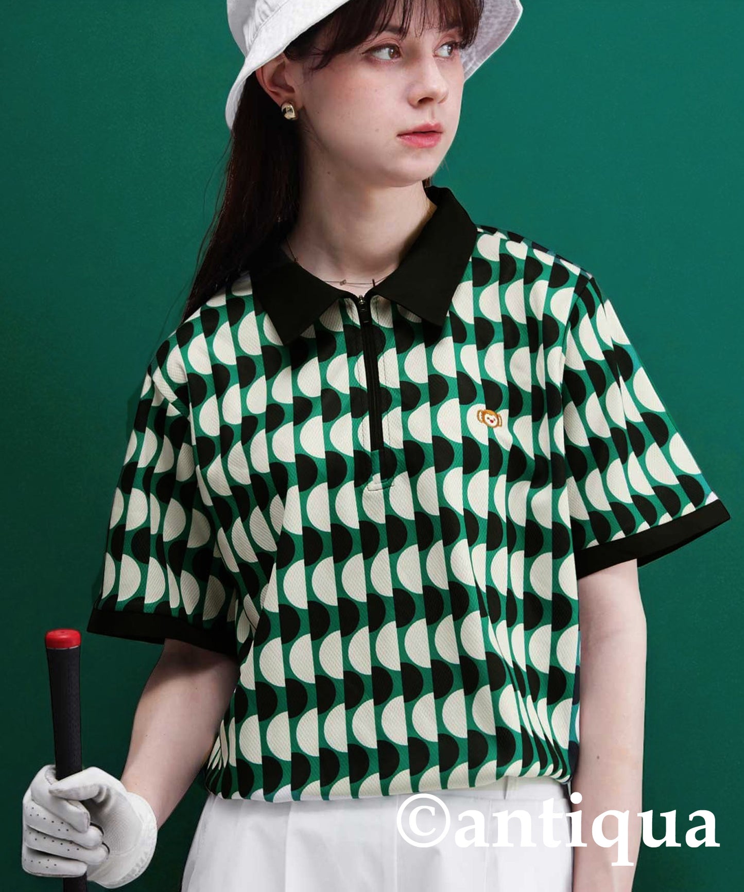 Salu. Ladies Retro Pattern Polo Shirt