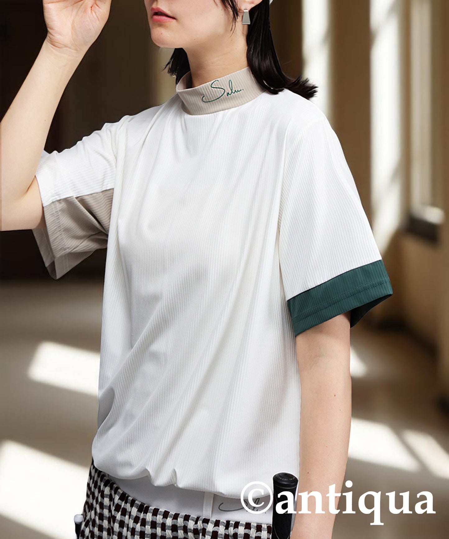 Salu. Ladies Mock Neck Color Combination Tops