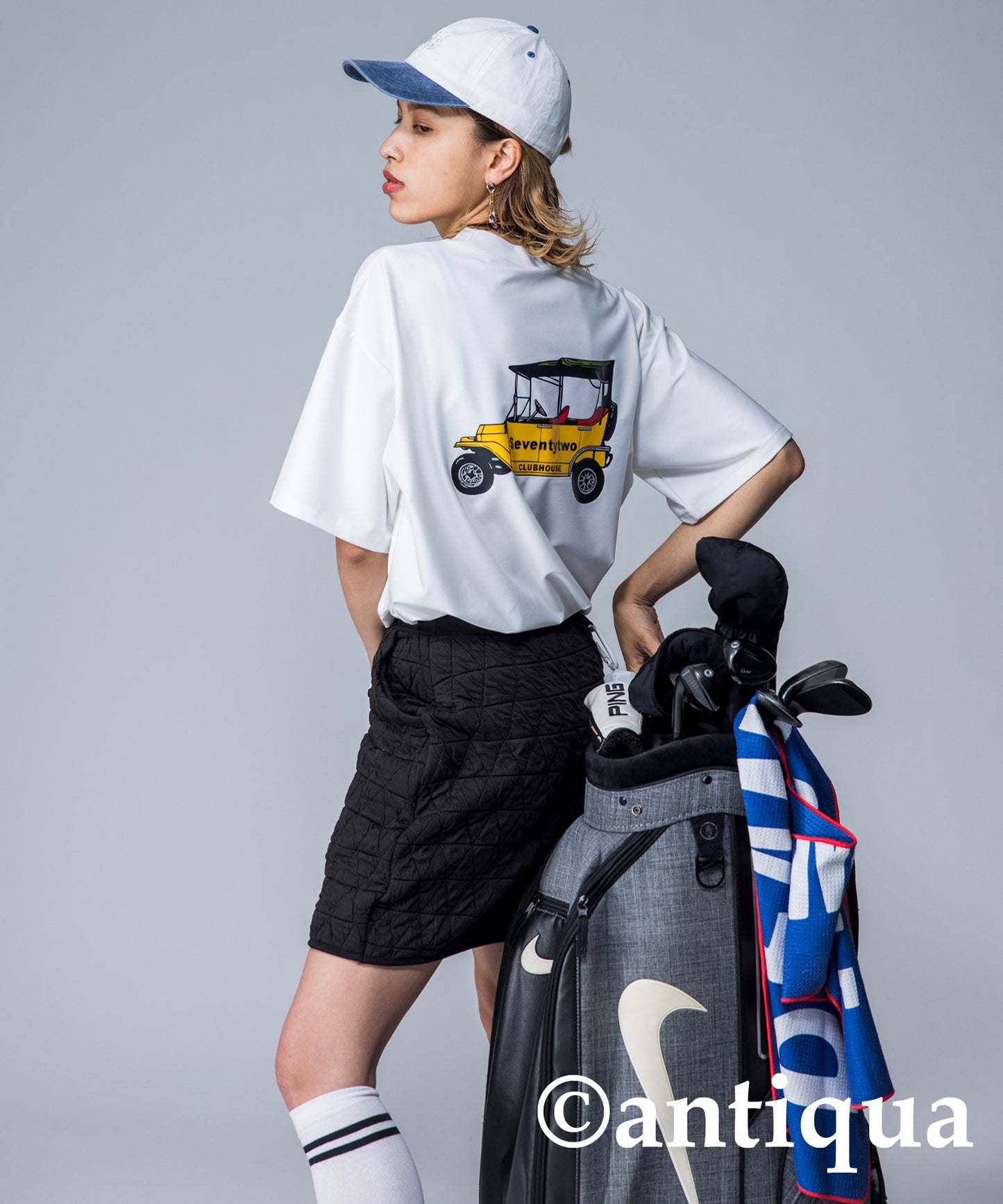 ANTIQUAGOLF×STCH Back plint Ladies T -shirt