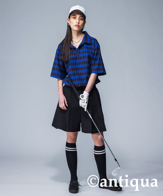 ANTIQUAGOLF×STCH Ladies open-necked shirt geometric pattern