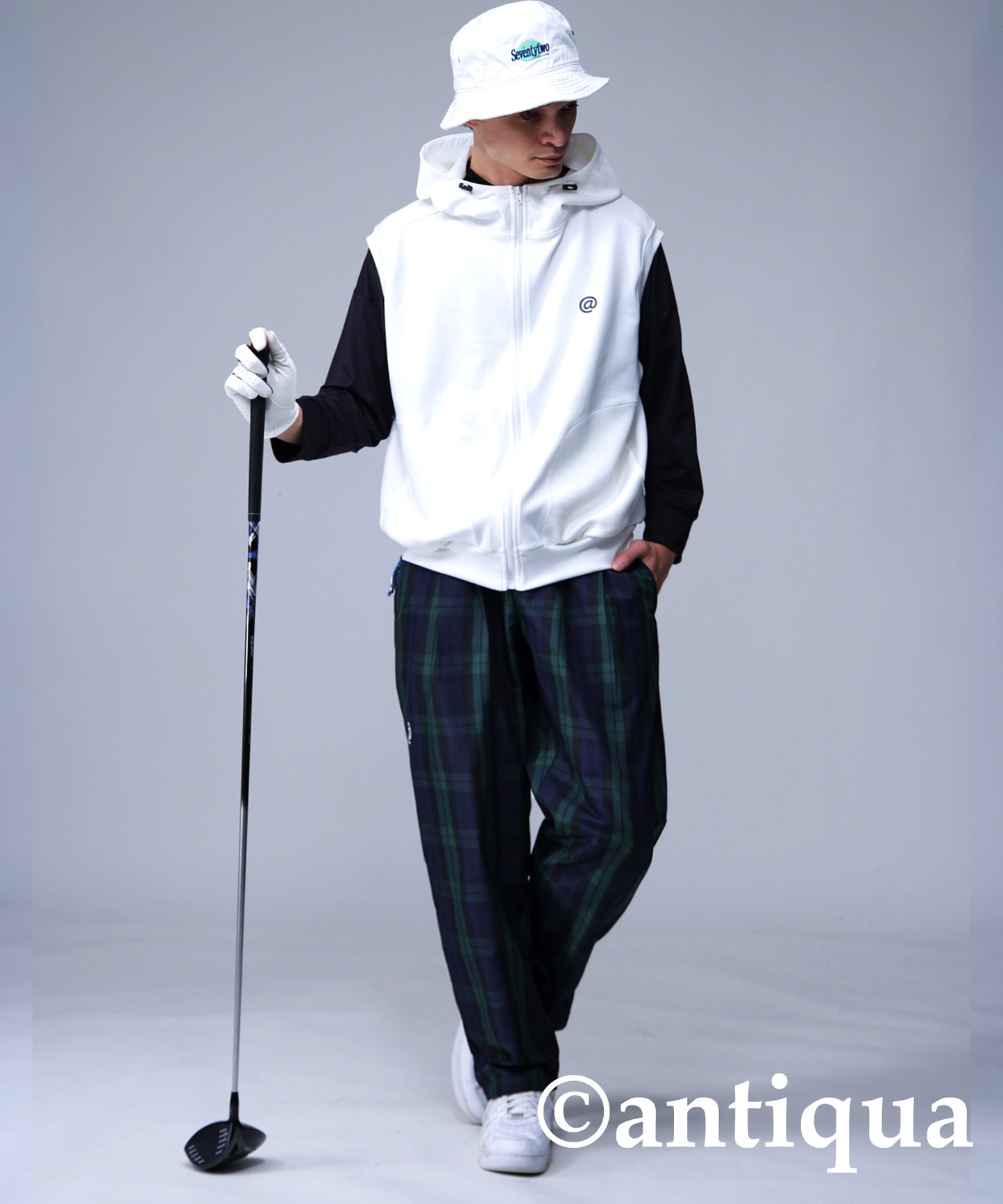 STCH × ANTIQUA GOLF UK -Style Check Logo Tops Men's