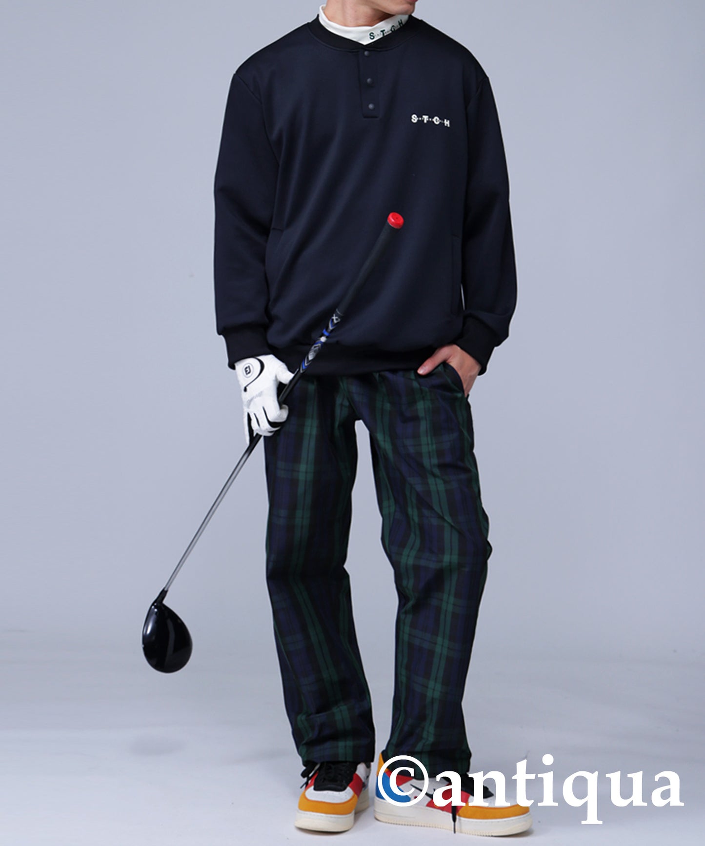 STCH × ANTIQUA GOLF UK -Style Check Logo Tops Men's