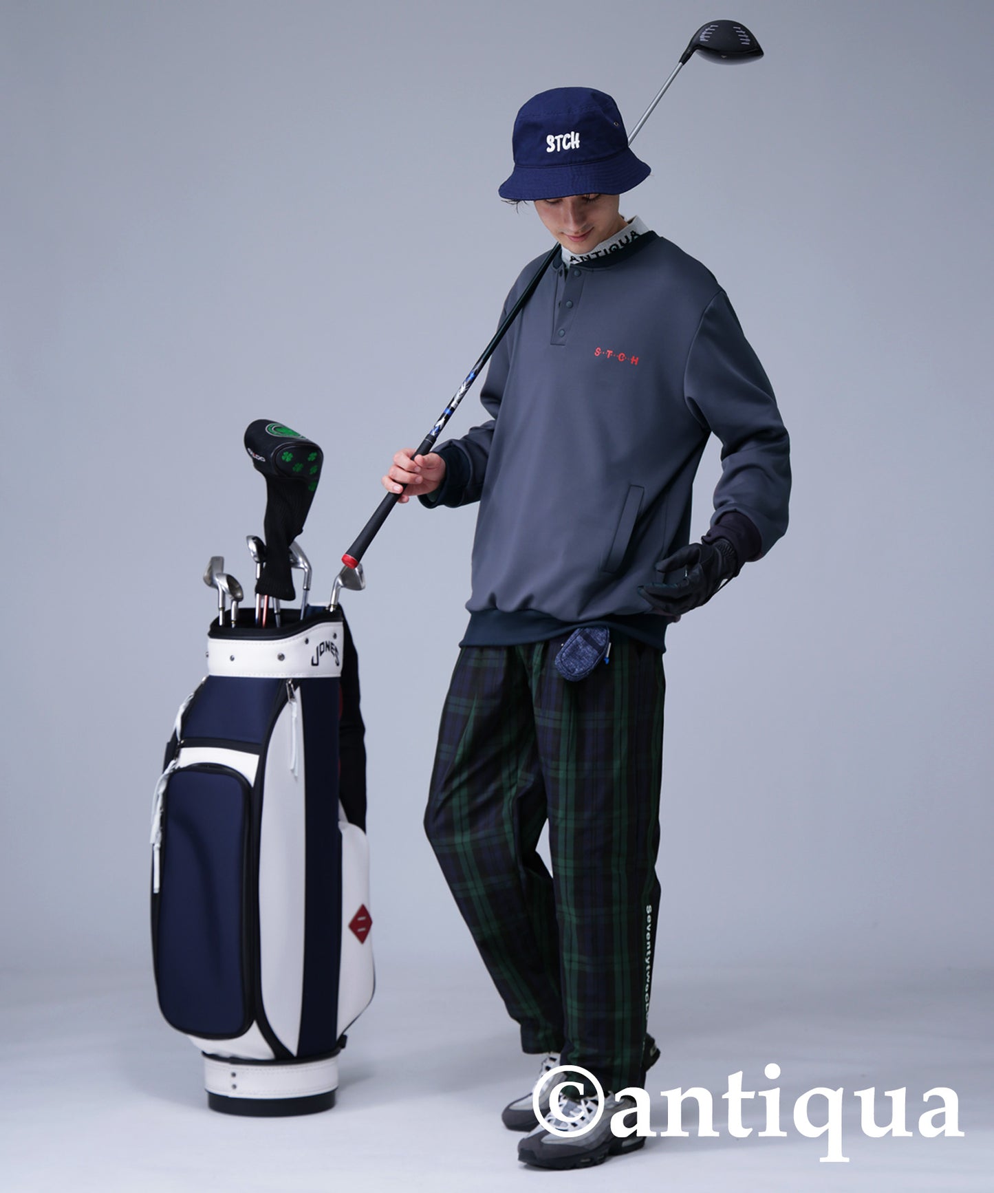 STCH × ANTIQUA GOLF UK -Style Check Logo Tops Men's