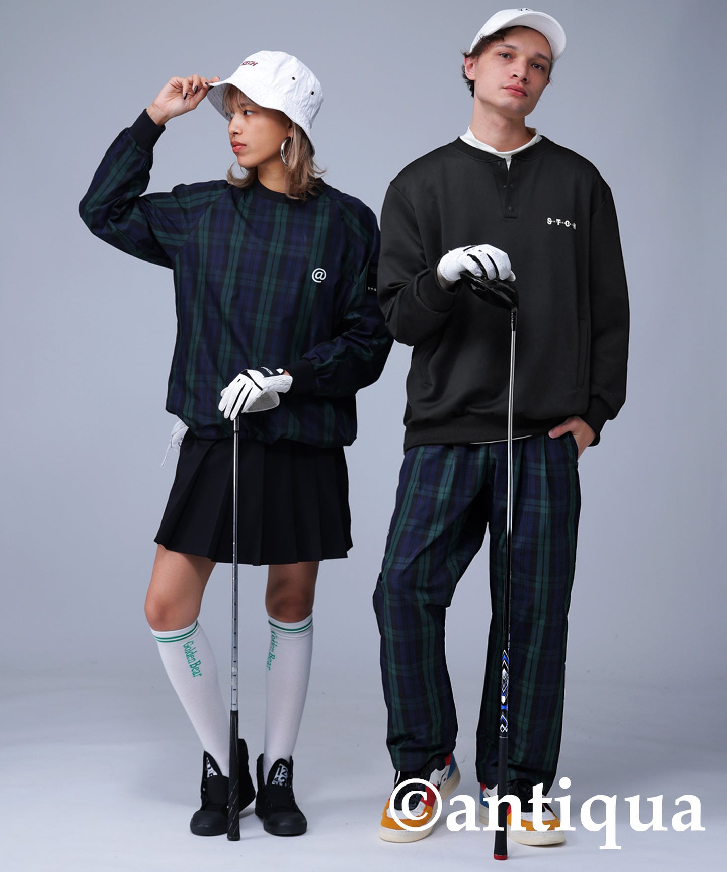 STCH × ANTIQUA GOLF UK -Style Check Logo Tops Men's