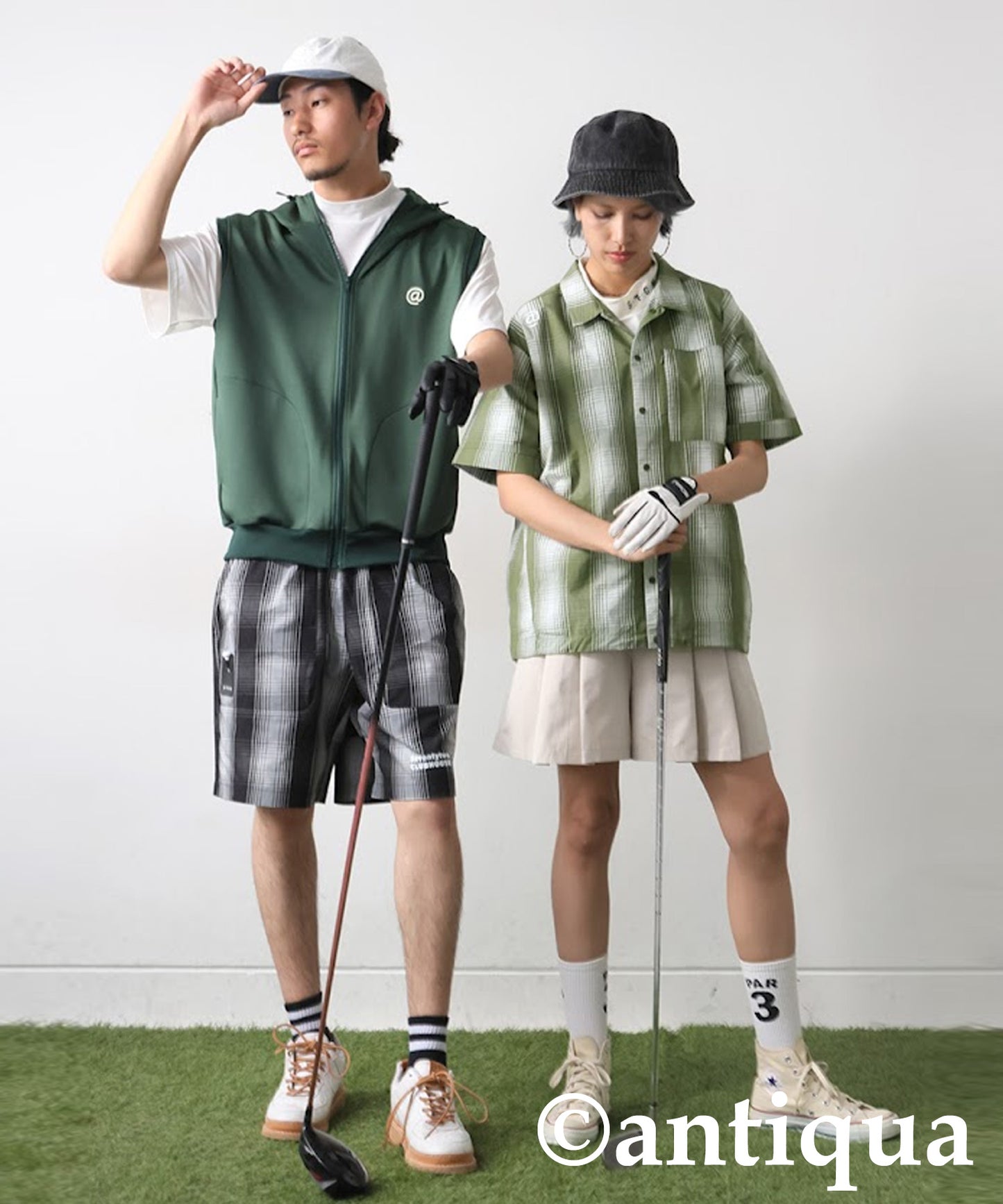 ANTIQUA GOLF×STCH Plaid Shirt Tops Ladies