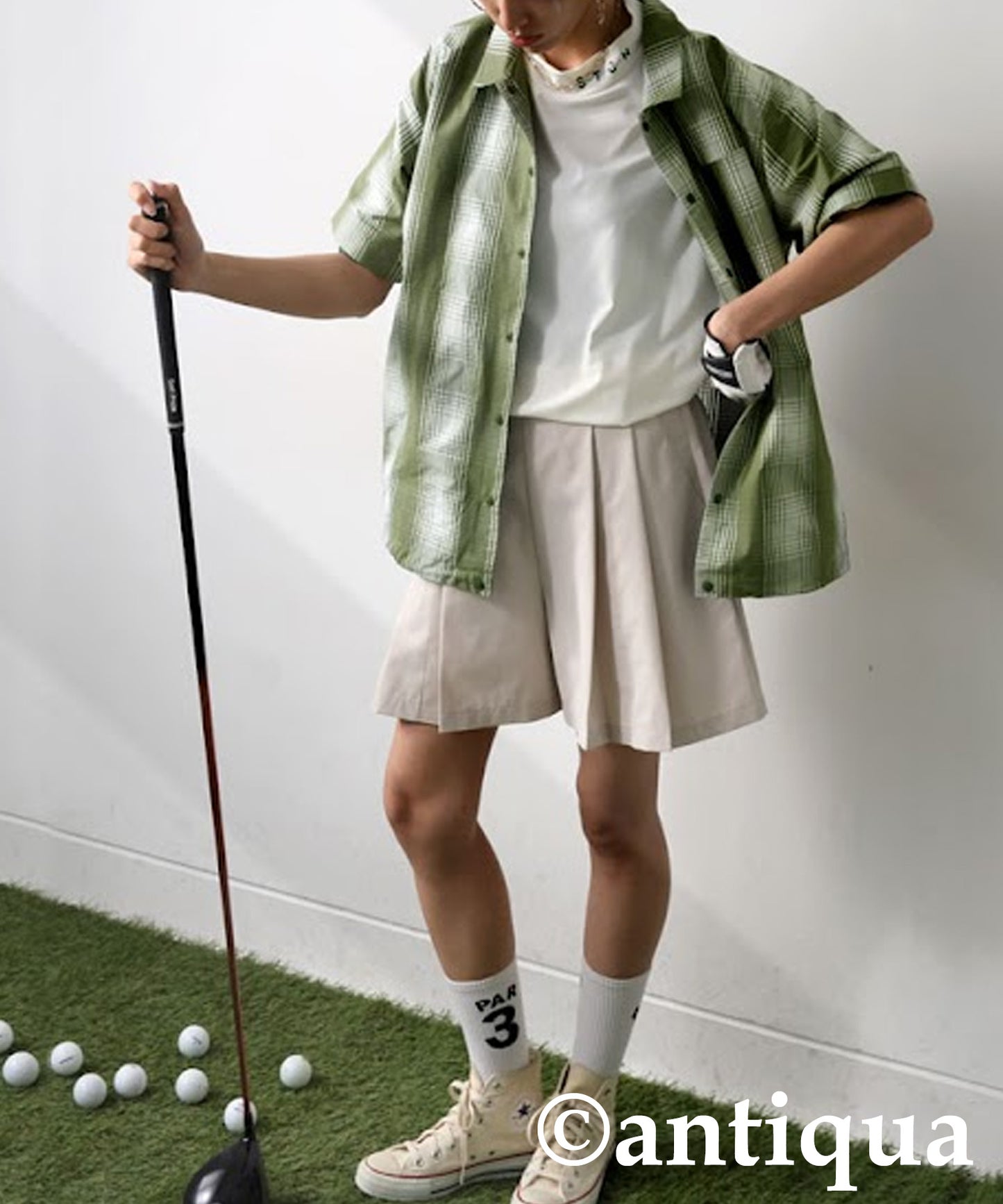 ANTIQUA GOLF×STCH Plaid Shirt Tops Ladies