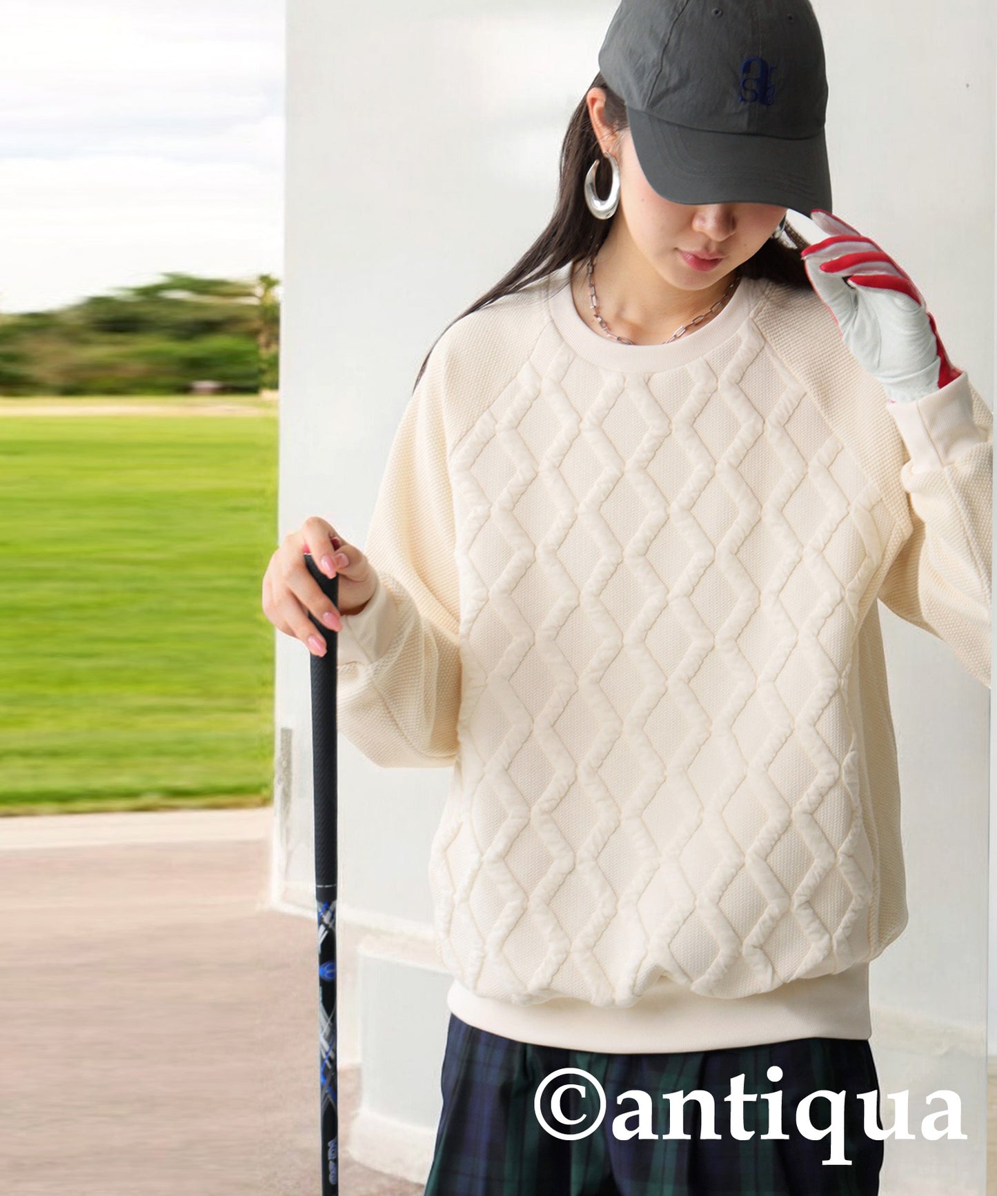 ANTIQUA GOLF×STCH Embossed Jacquard Tops Ladies