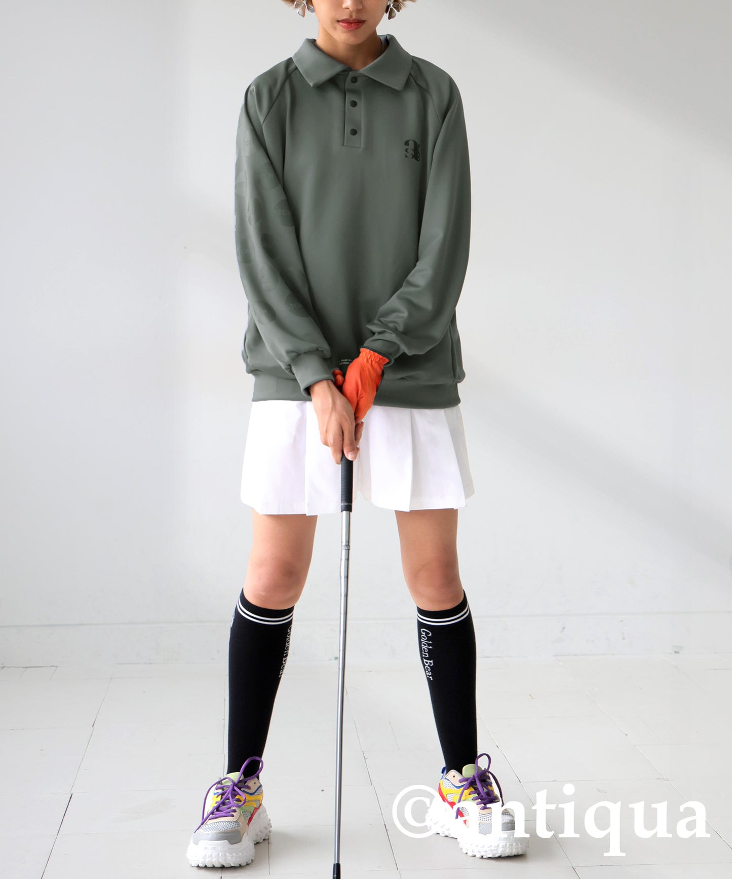 ANTIQUA GOLF×STCH Dot Shirt Collar Tops Ladies