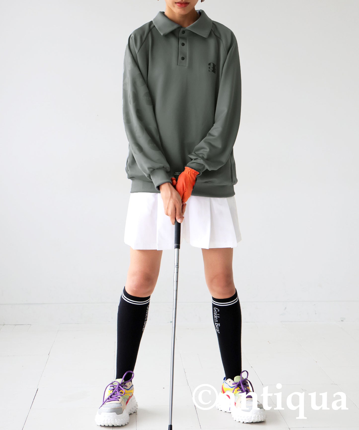 ANTIQUA GOLF×STCH Dot Shirt Collar Tops Ladies