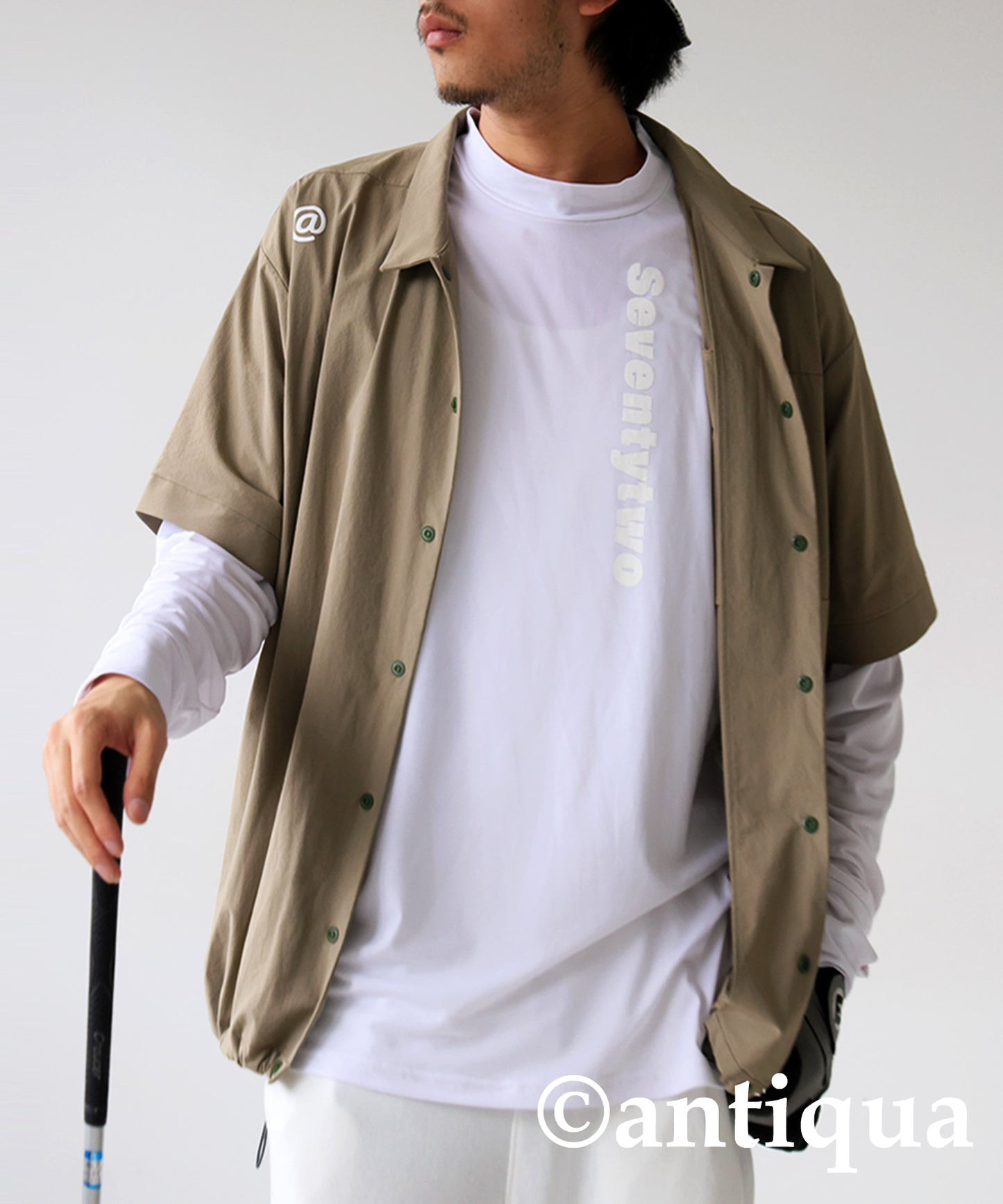 ANTIQUA GOLF×STCH Single Color Mock Neck T-Shirt Men's