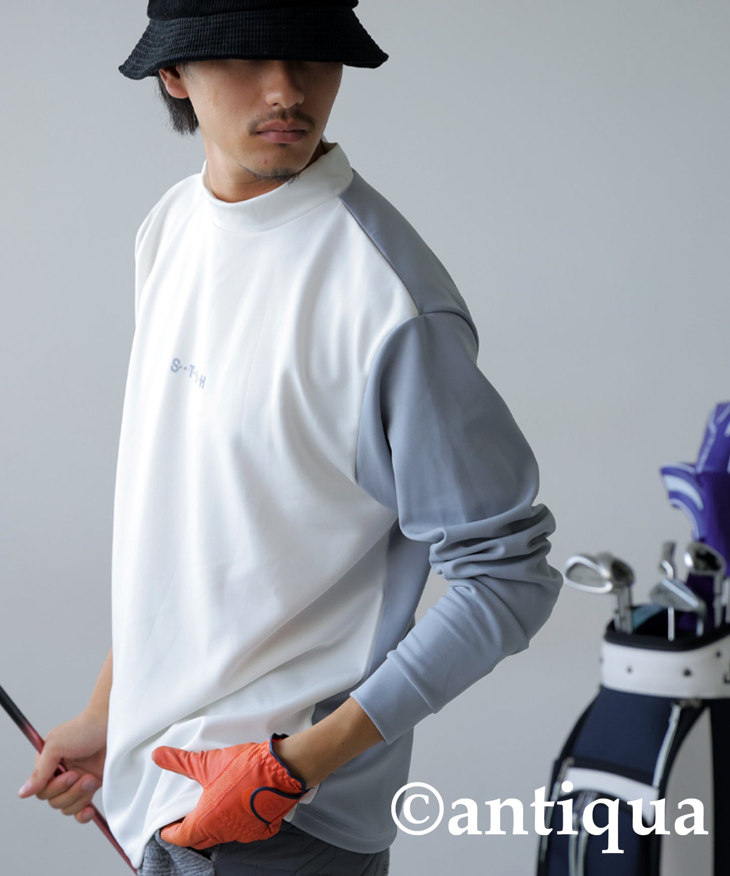 ANTIQUA GOLF×STCH Mock Neck T-Shirt Men's