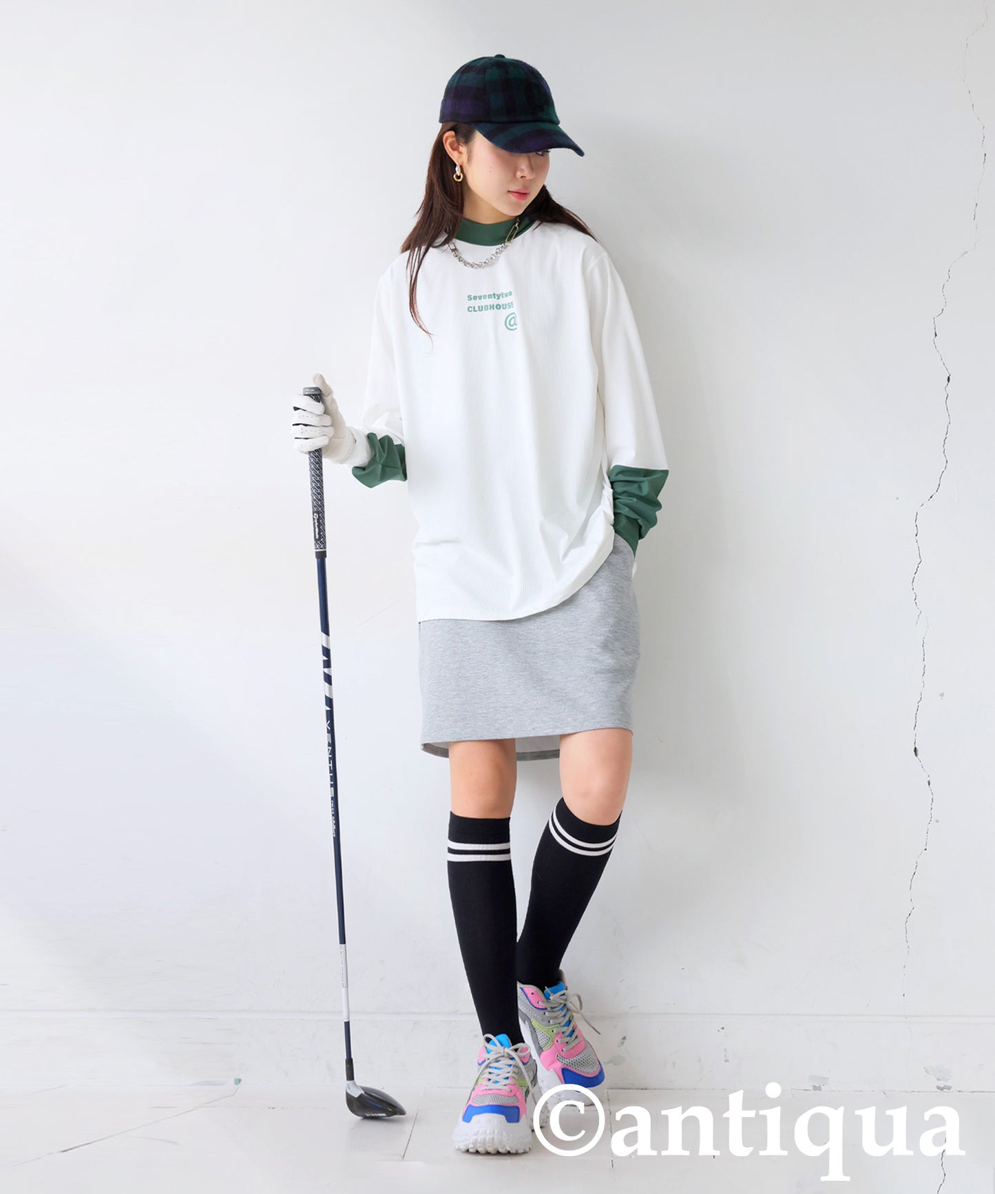 ANTIQUA GOLF×STCH Rib Color Scheme Tops Ladies