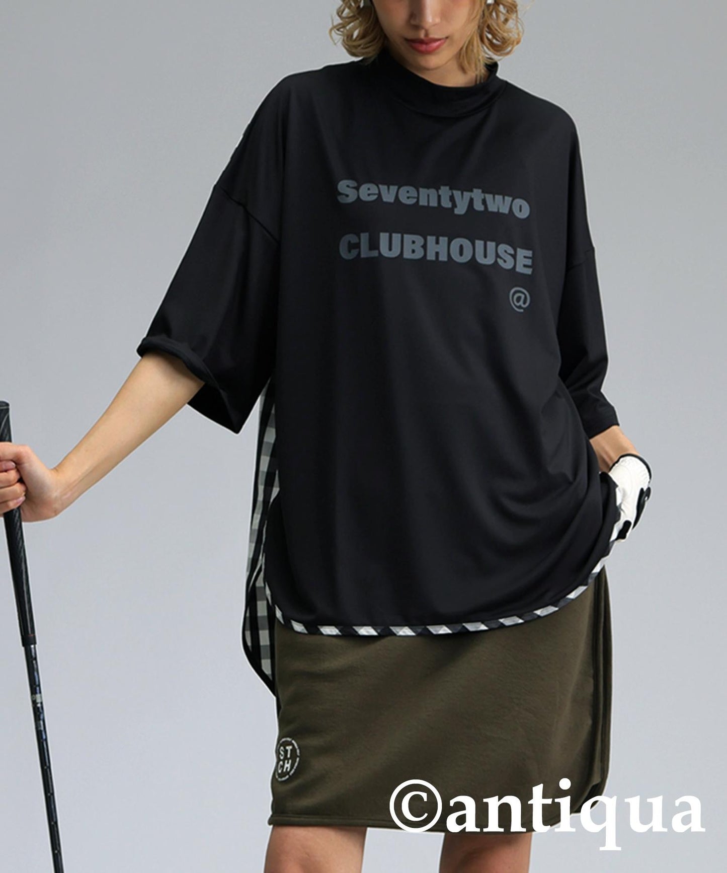 Ladies ANTIQUA GOLF × STCH Check Switching Tops