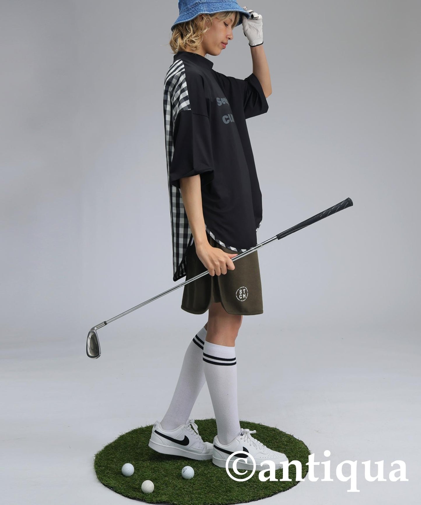Ladies ANTIQUA GOLF × STCH Check Switching Tops