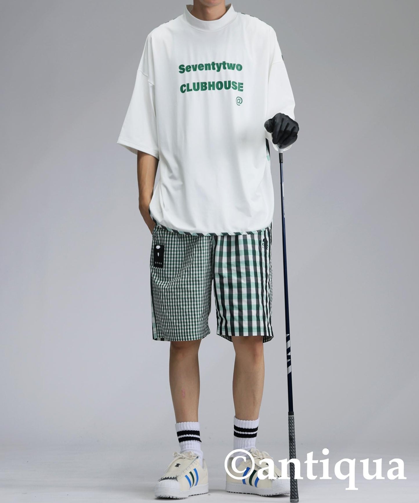 Men's ANTIQUA GOLF × STCH Check Switching Tops