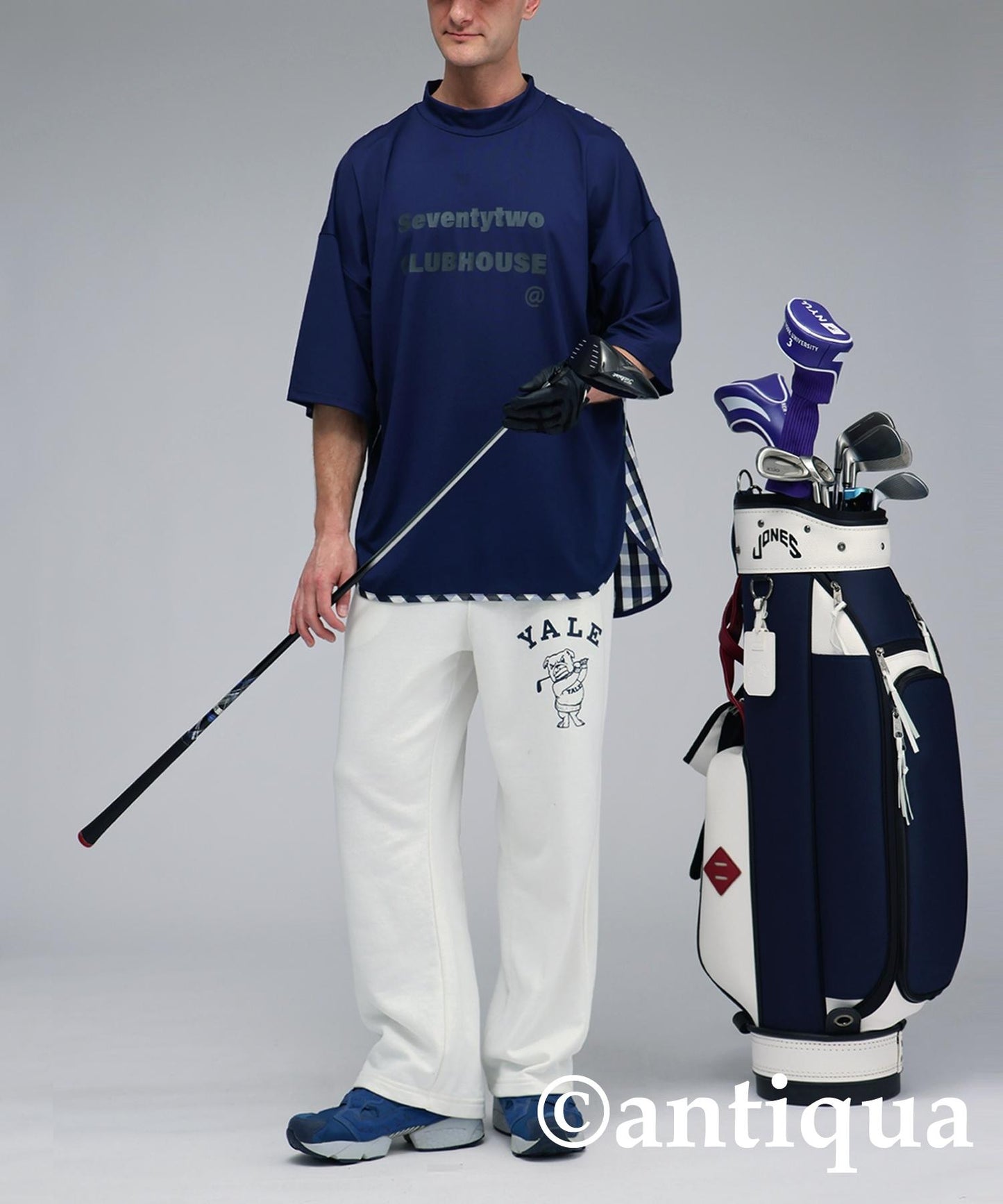 Men's ANTIQUA GOLF × STCH Check Switching Tops