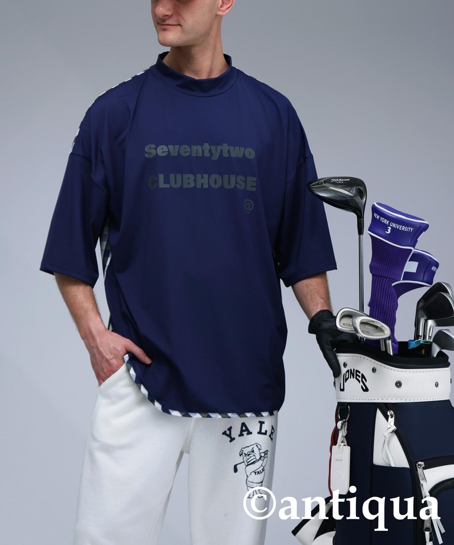 Men's ANTIQUA GOLF × STCH Check Switching Tops