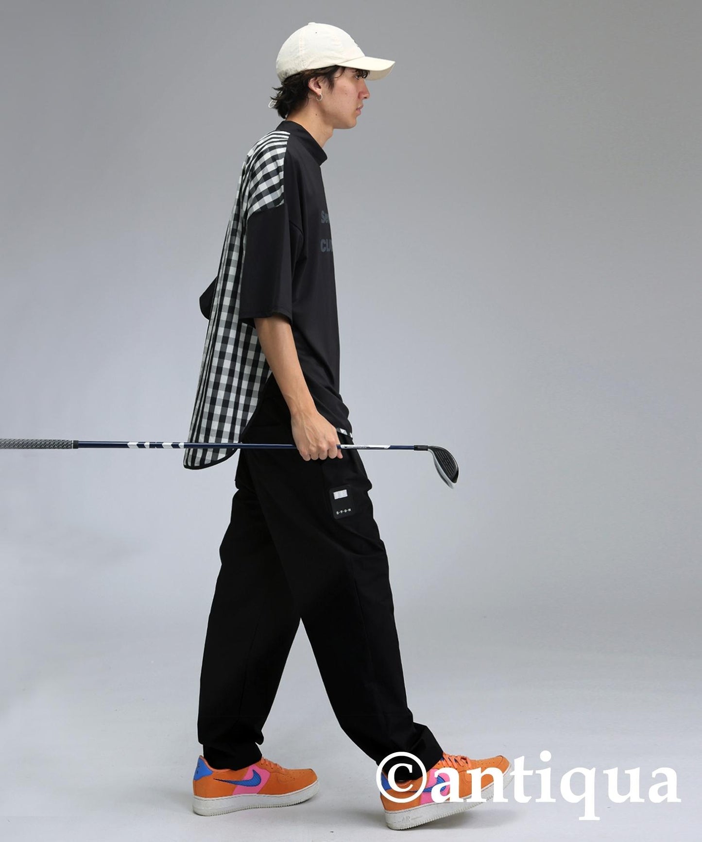 Men's ANTIQUA GOLF × STCH Check Switching Tops