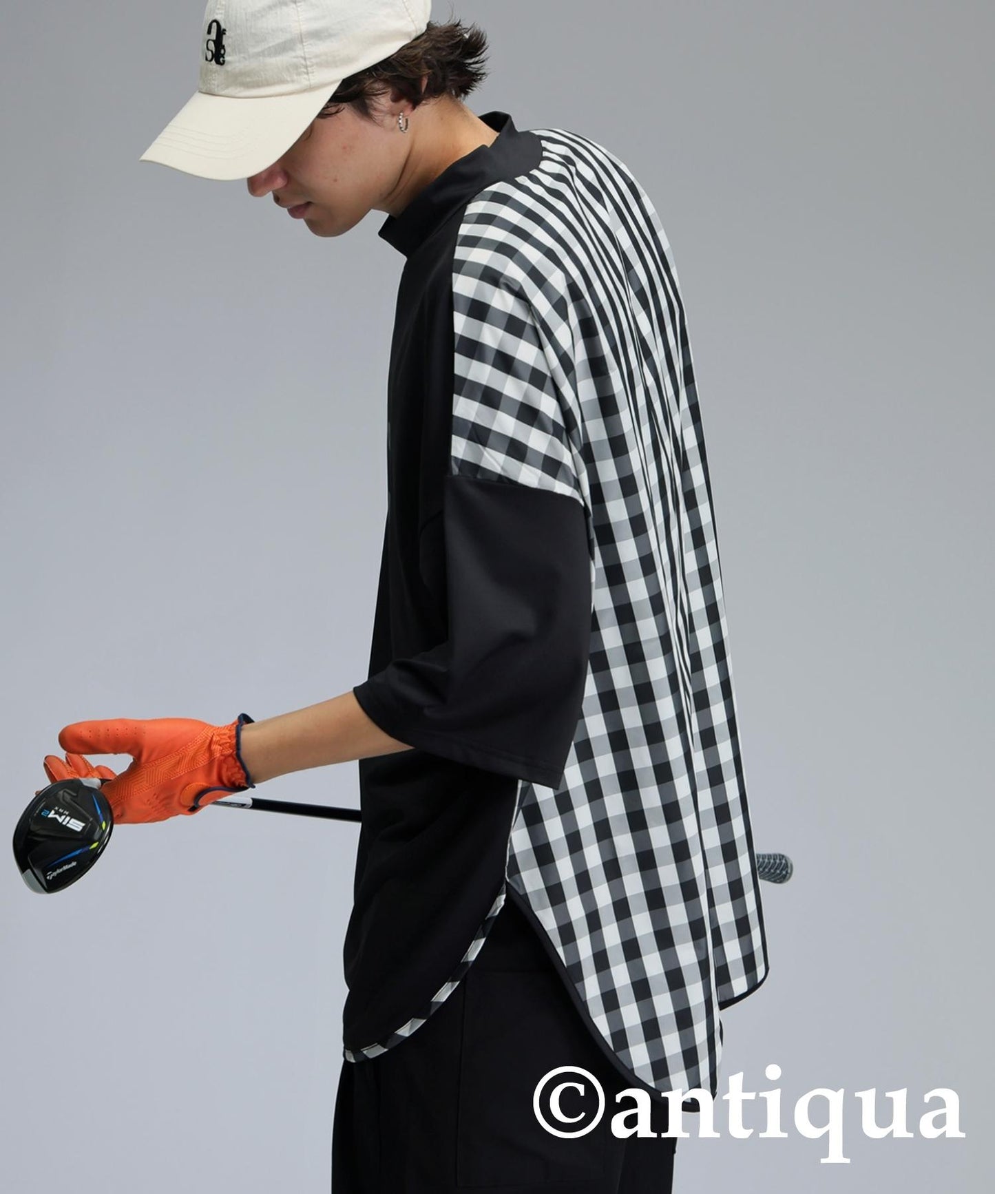 Men's ANTIQUA GOLF × STCH Check Switching Tops