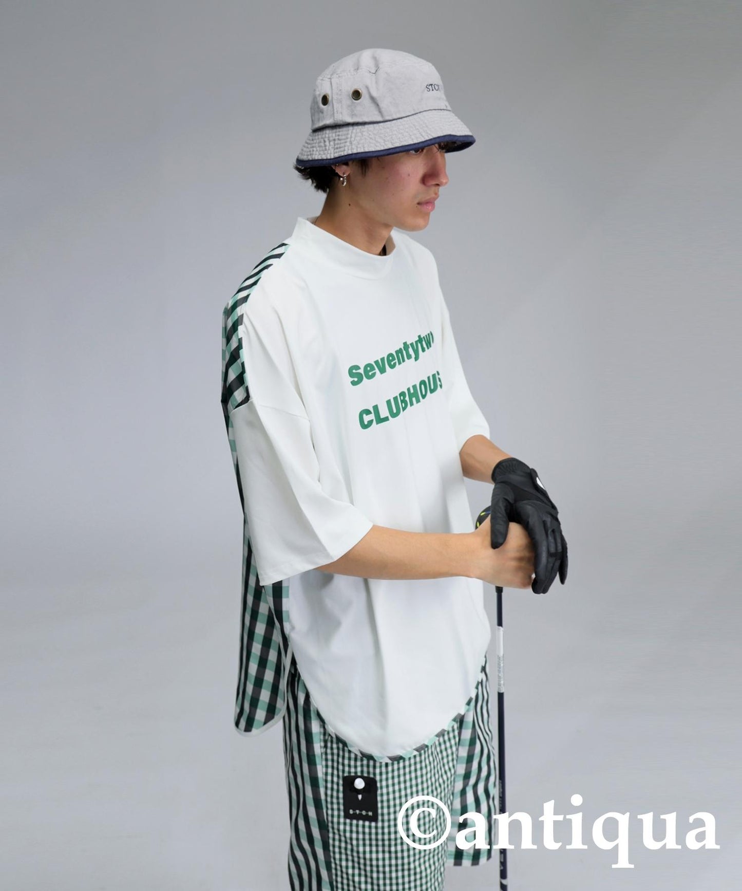 Men's ANTIQUA GOLF × STCH Check Switching Tops