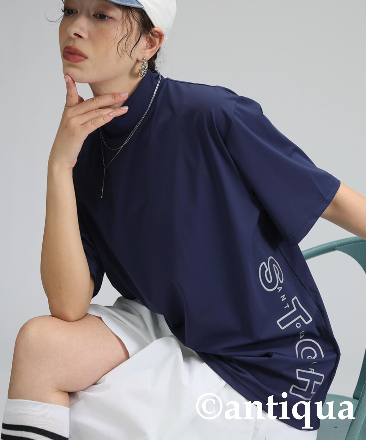 Ladies ANTIQUA GOLF × STCH Side Logo Mock Neck Tops