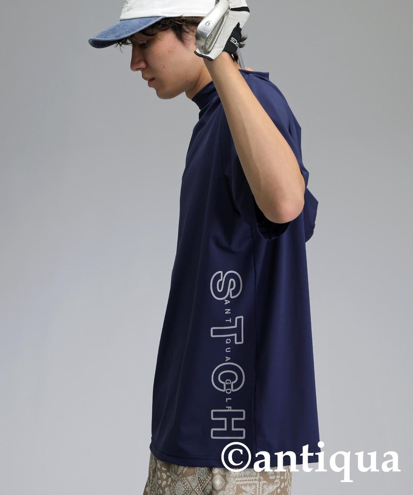 Men's ANTIQUA GOLF × STCH Side Logo Mock Neck Tops