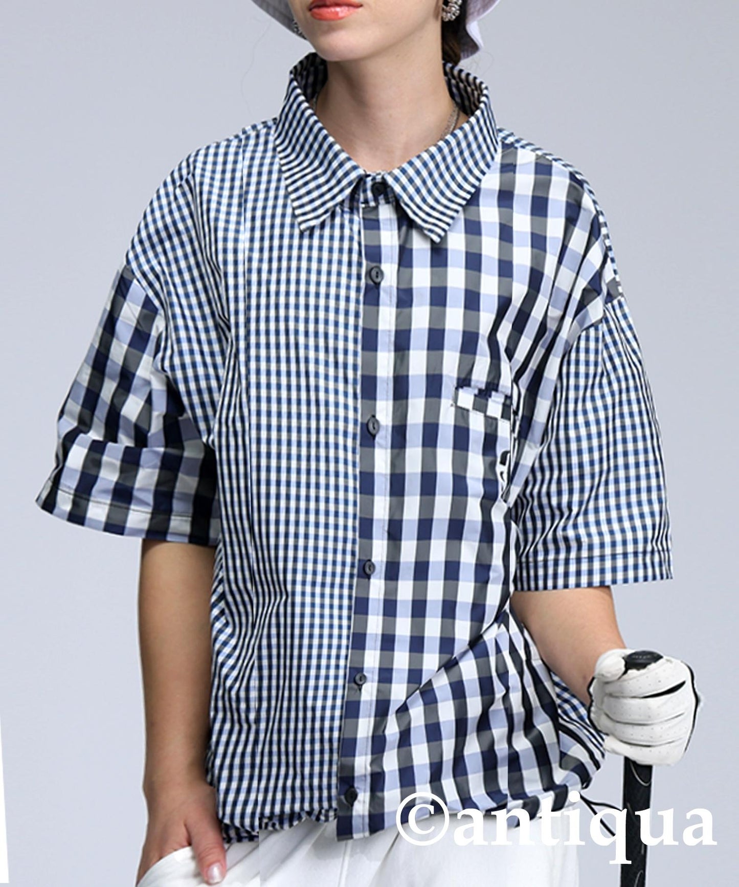 Ladies ANTIQUA GOLF × STCH Mixed Check Shirt