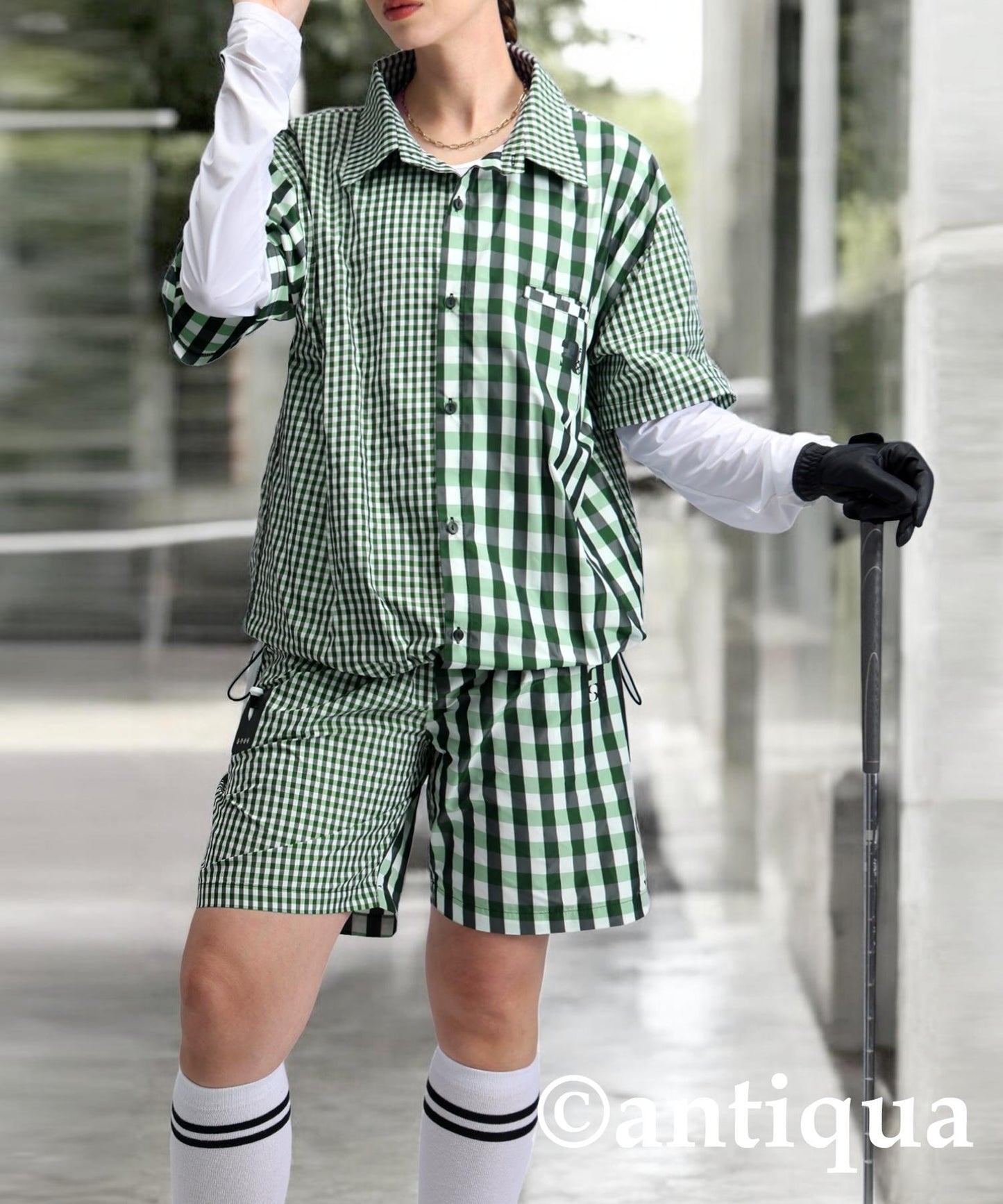 Ladies ANTIQUA GOLF × STCH Mixed Check Shirt