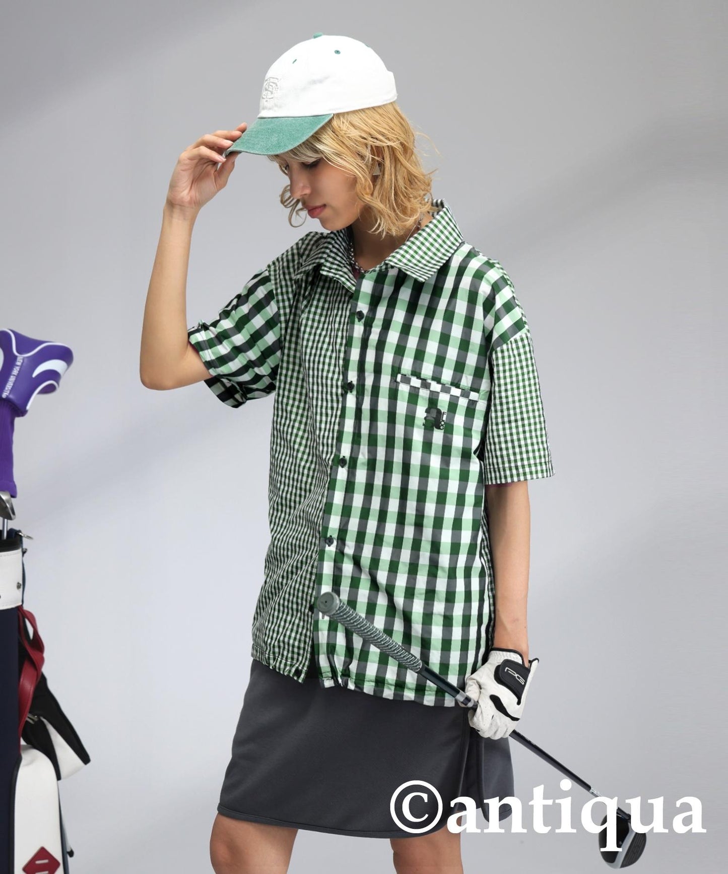 Ladies ANTIQUA GOLF × STCH Mixed Check Shirt