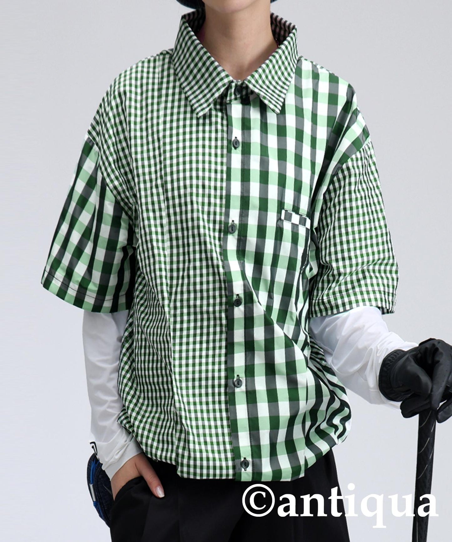 Ladies ANTIQUA GOLF × STCH Mixed Check Shirt
