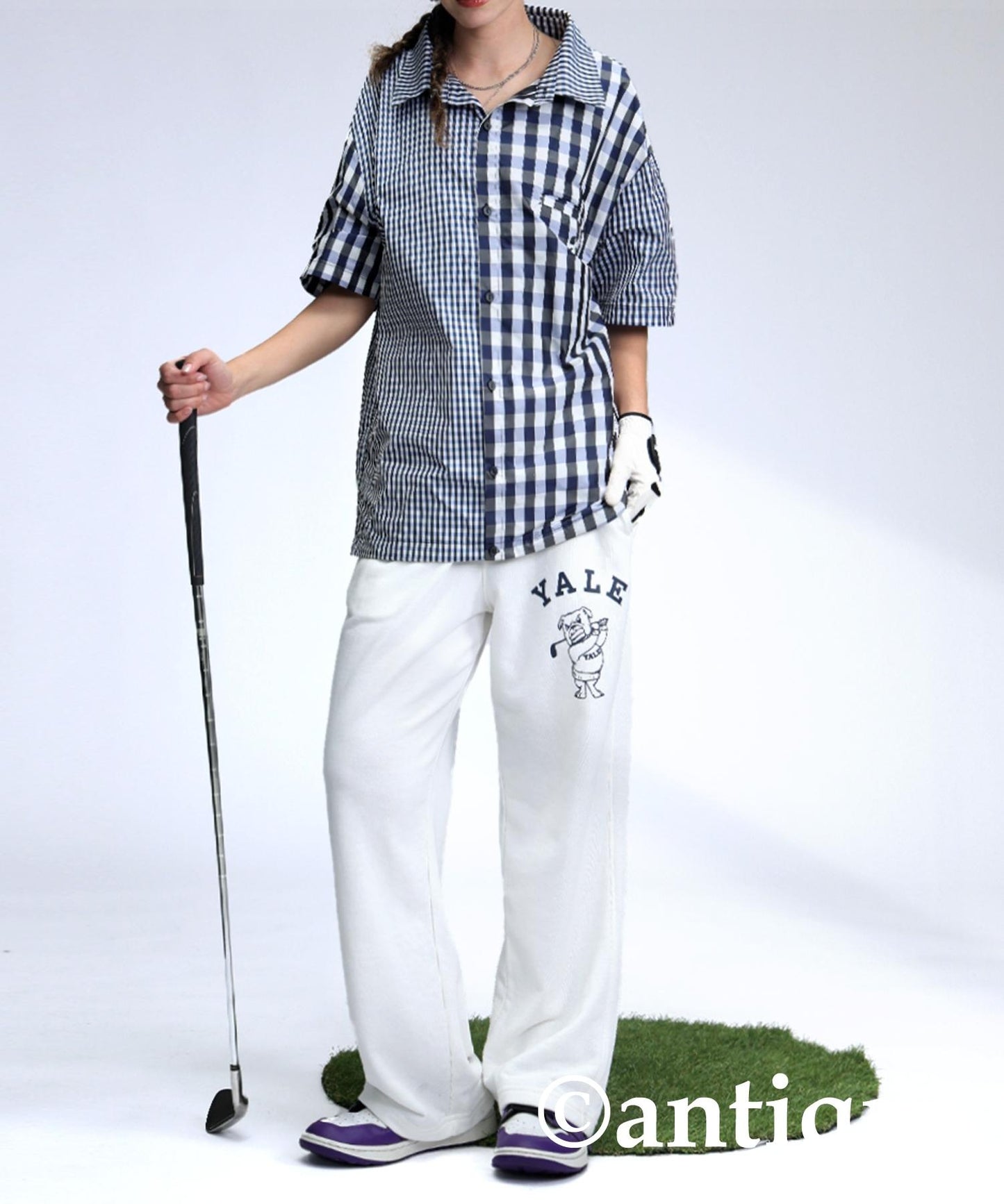 Ladies ANTIQUA GOLF × STCH Mixed Check Shirt