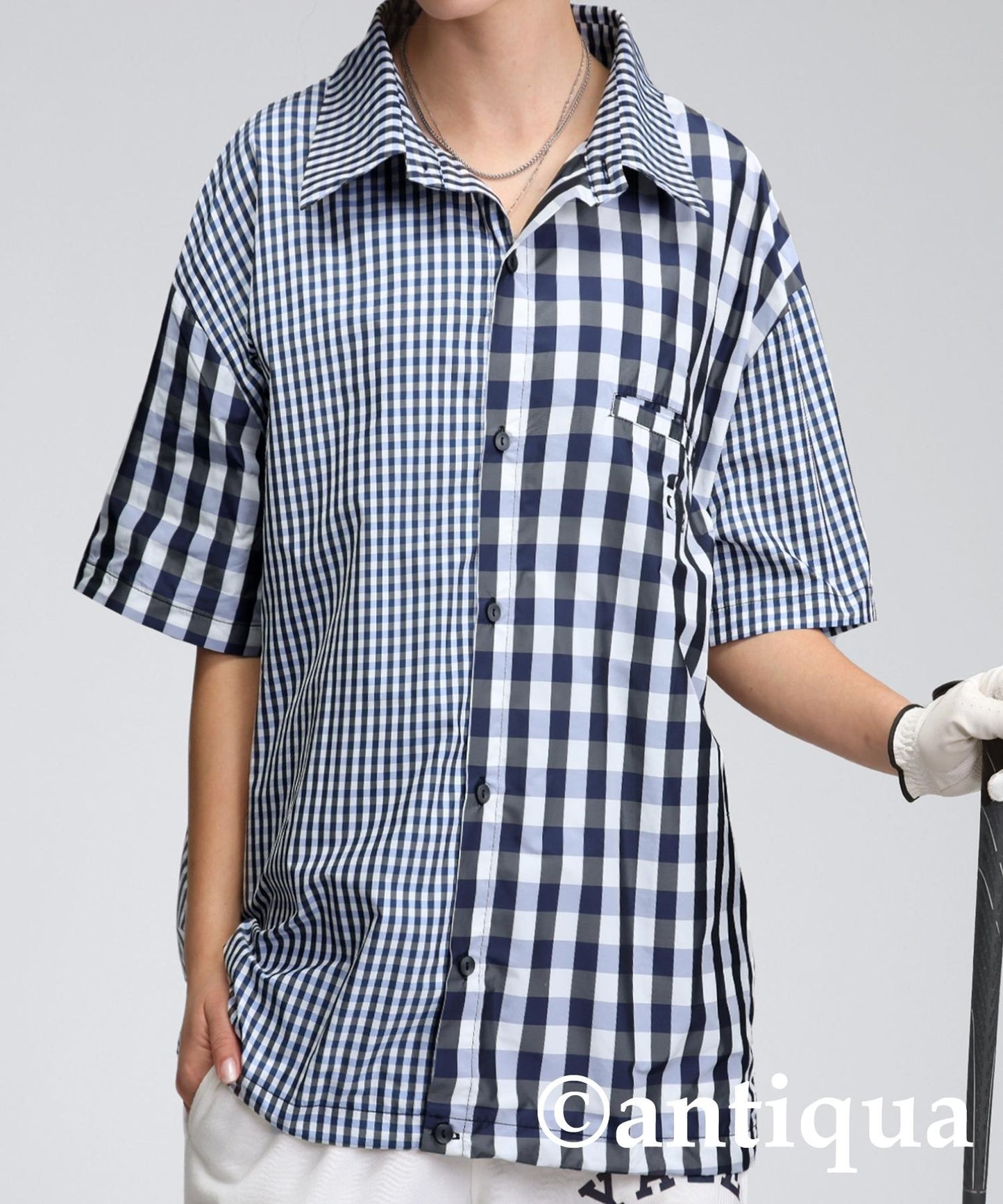 Ladies ANTIQUA GOLF × STCH Mixed Check Shirt