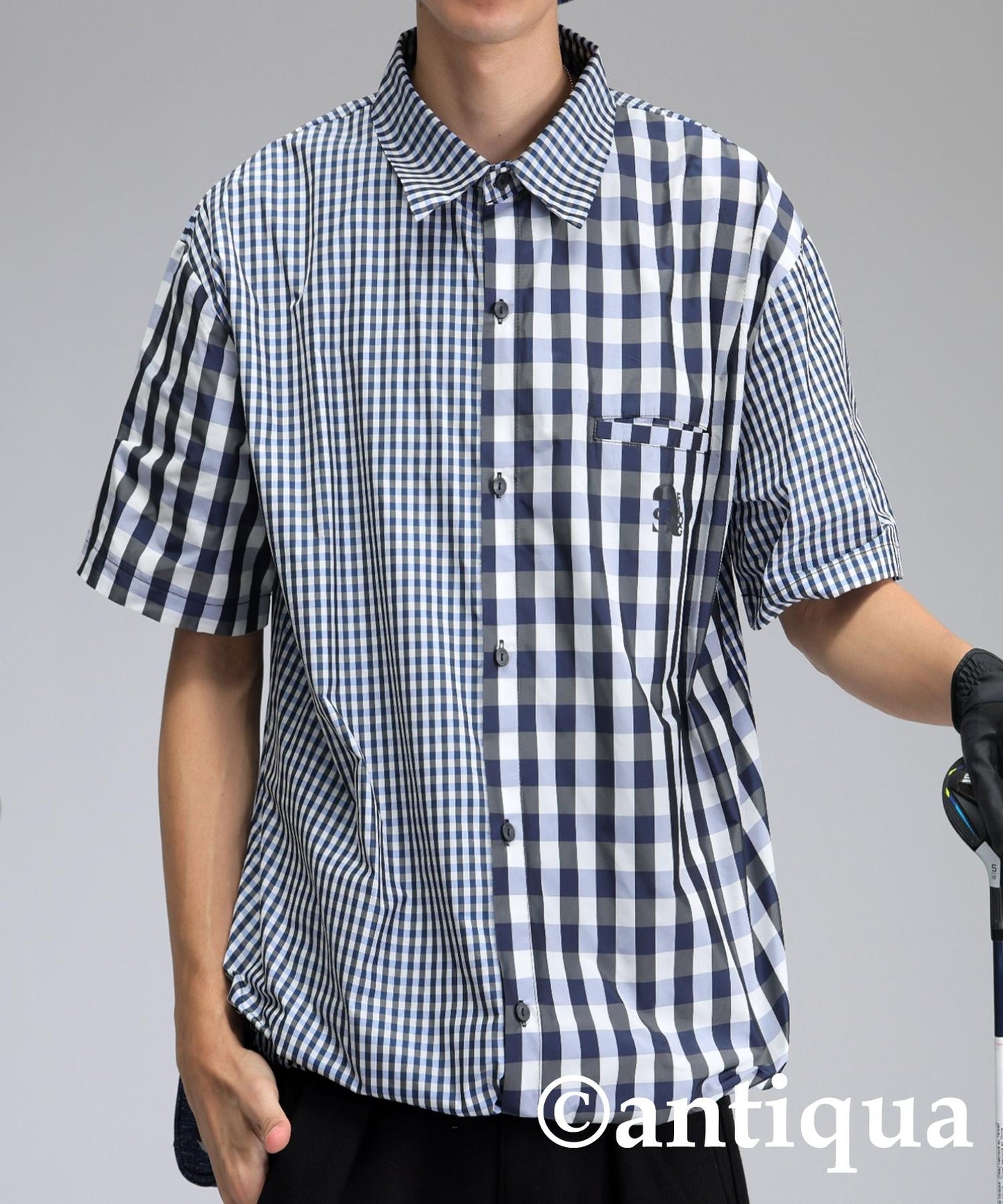 Men's ANTIQUA GOLF × STCH Mixed Check Shirt