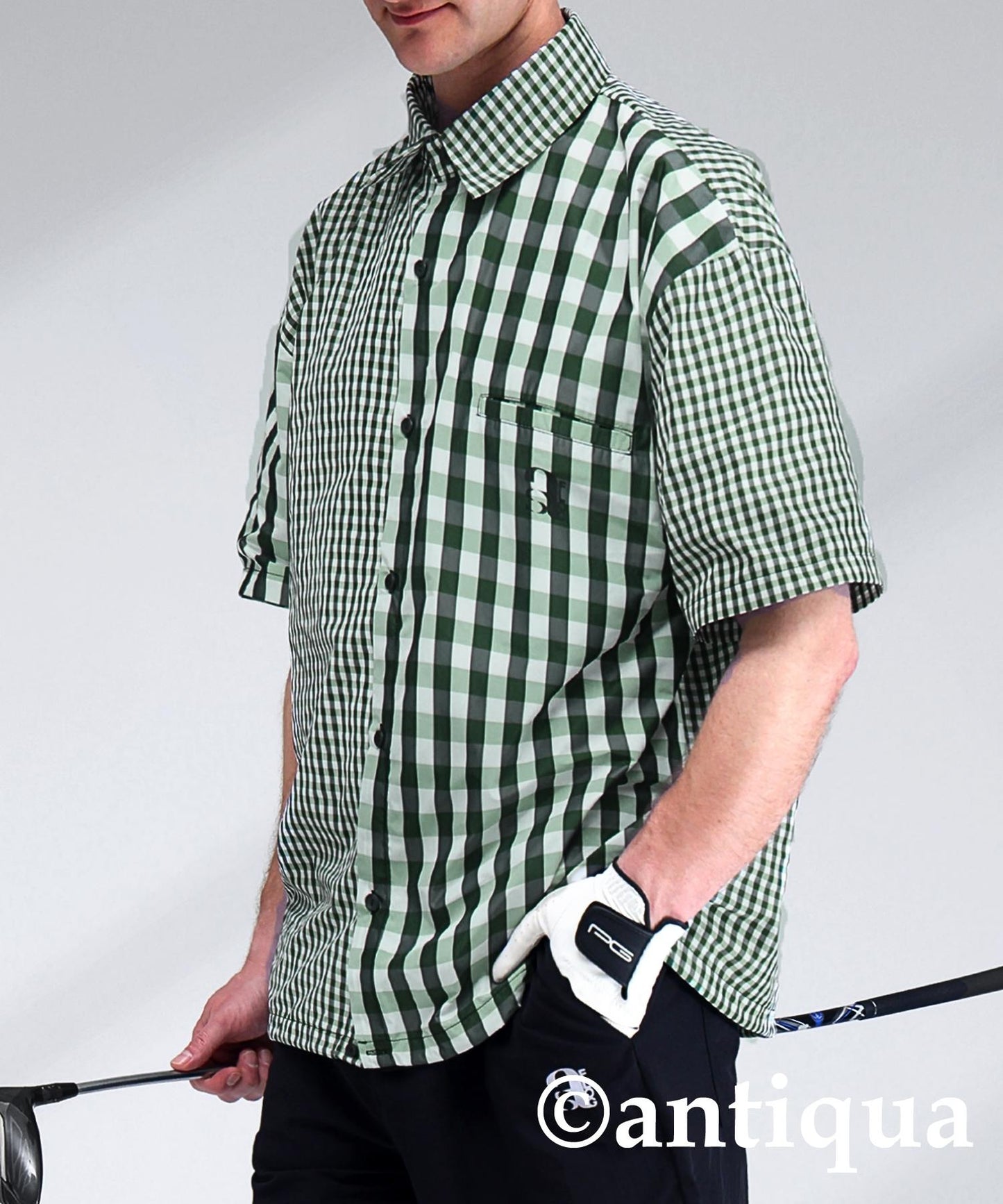 Men's ANTIQUA GOLF × STCH Mixed Check Shirt