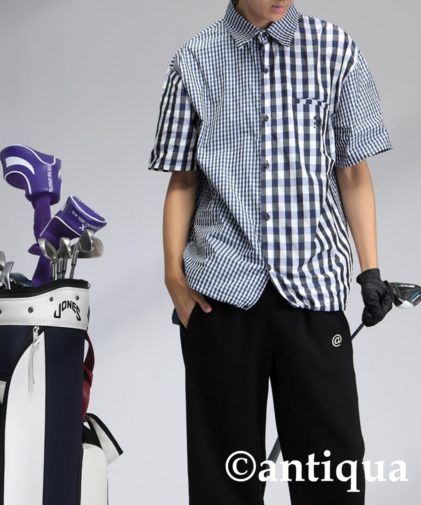 Men's ANTIQUA GOLF × STCH Mixed Check Shirt