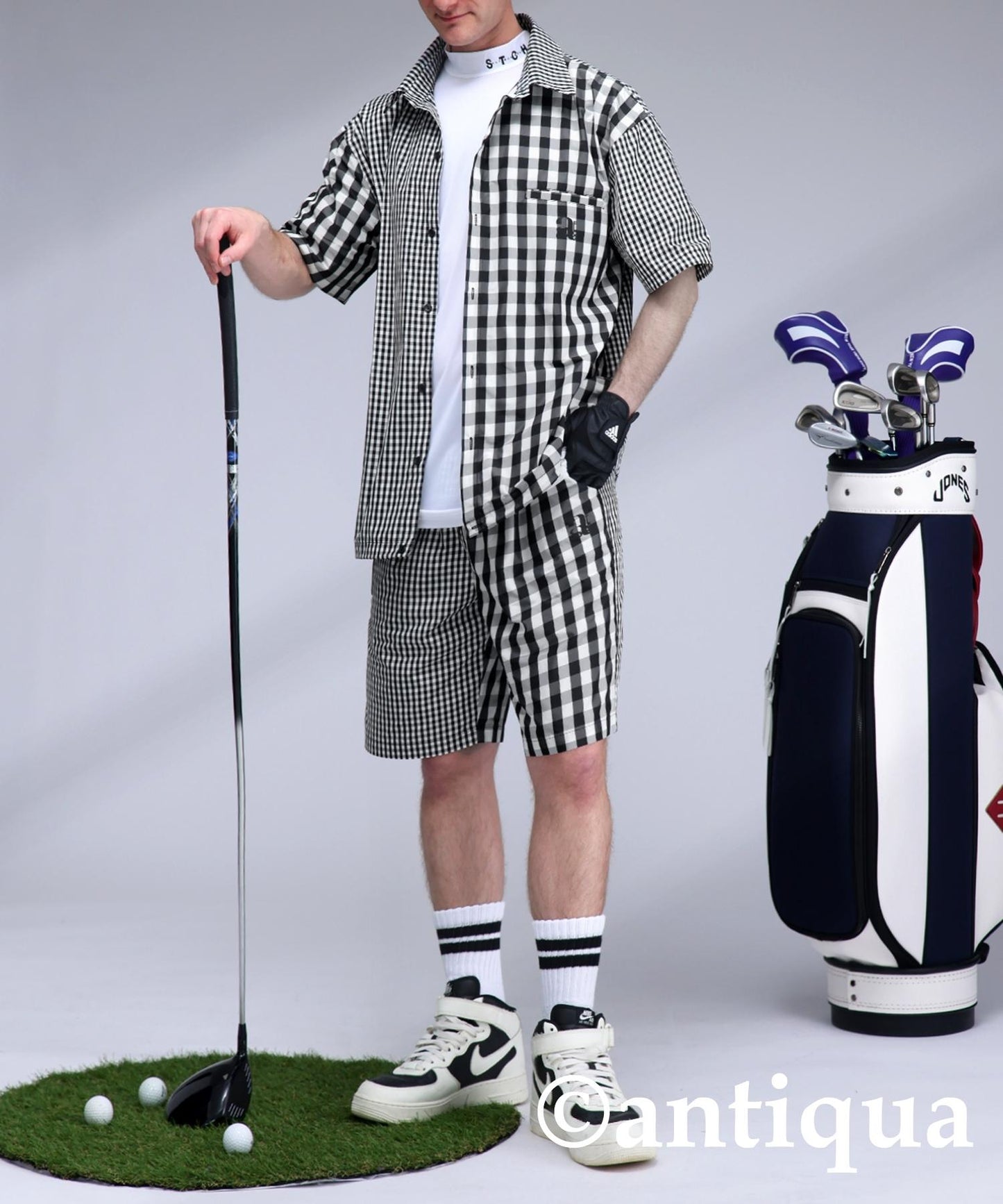 Men's ANTIQUA GOLF × STCH Mixed Check Shirt