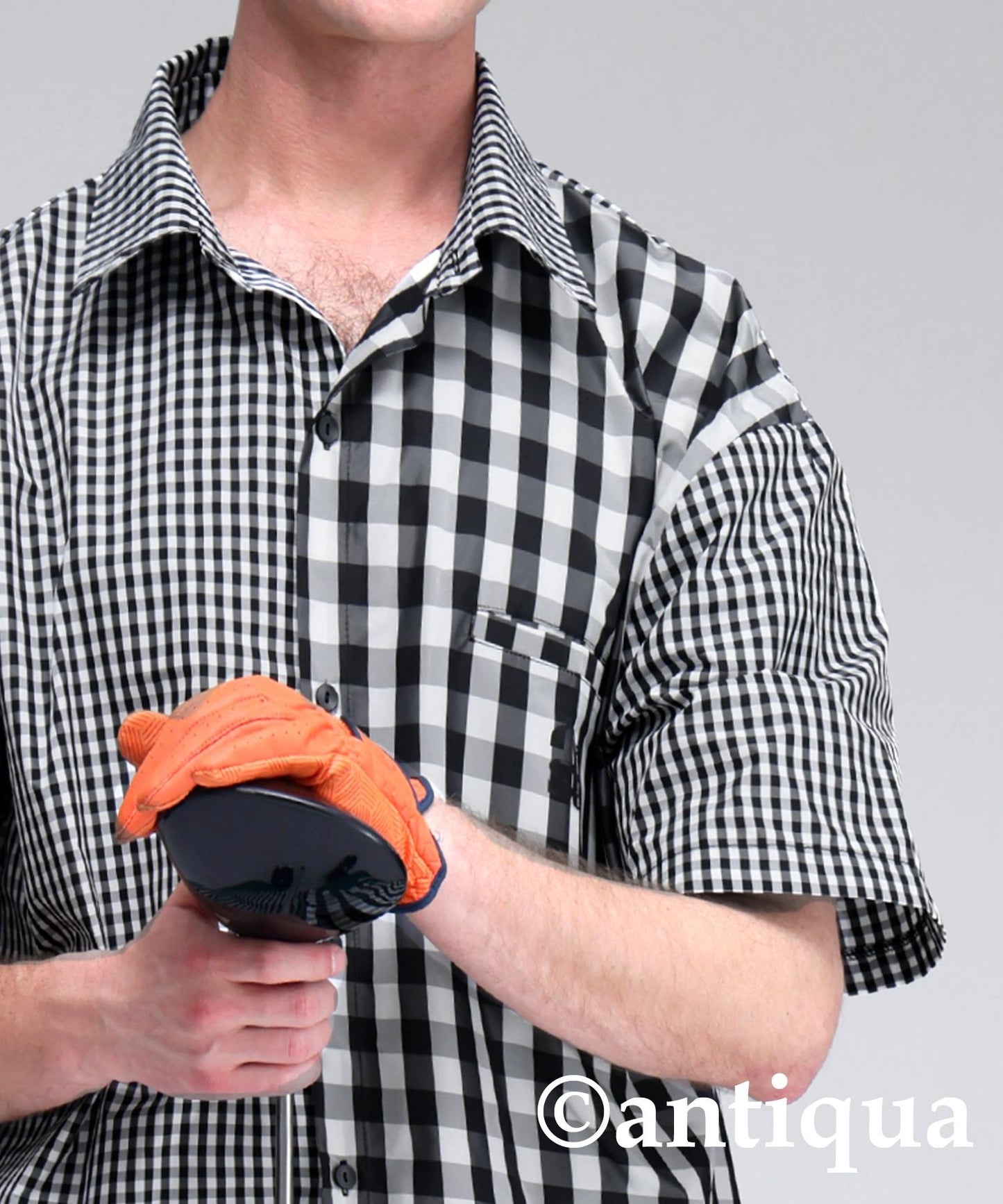 Men's ANTIQUA GOLF × STCH Mixed Check Shirt