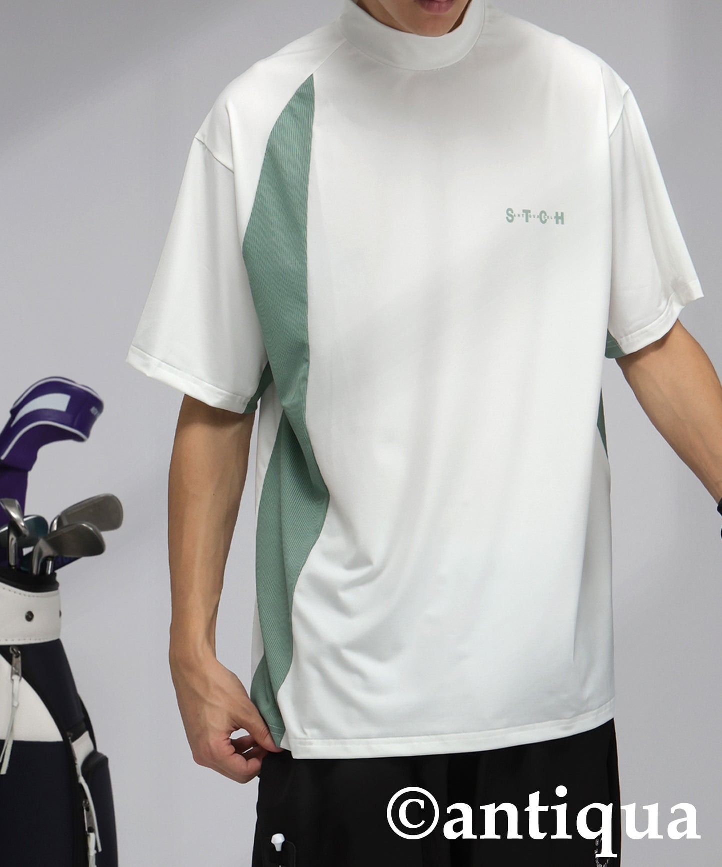 Men's ANTIQUA GOLF × STCH Asymmetric Logo Top