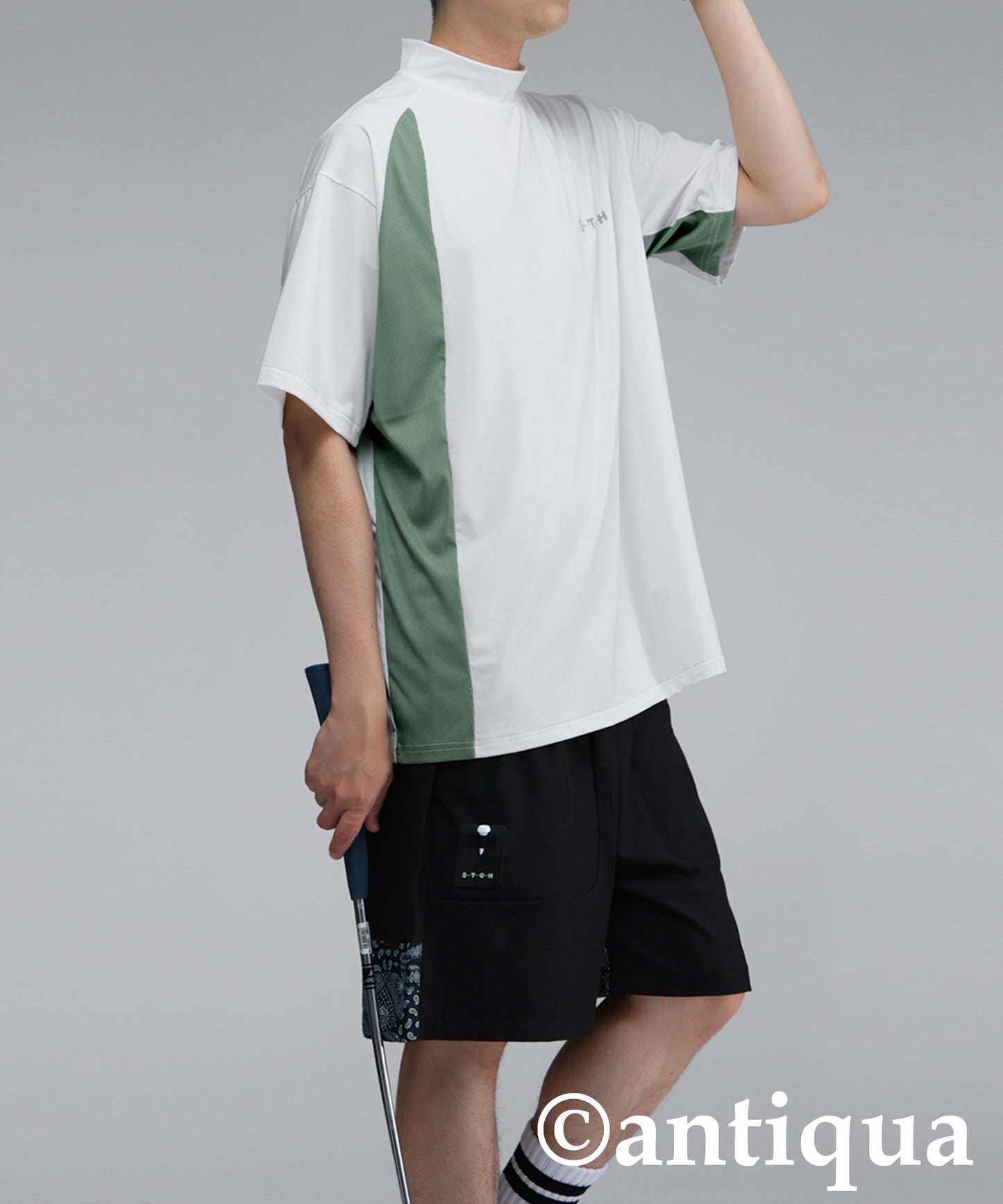 Men's ANTIQUA GOLF × STCH Asymmetric Logo Top