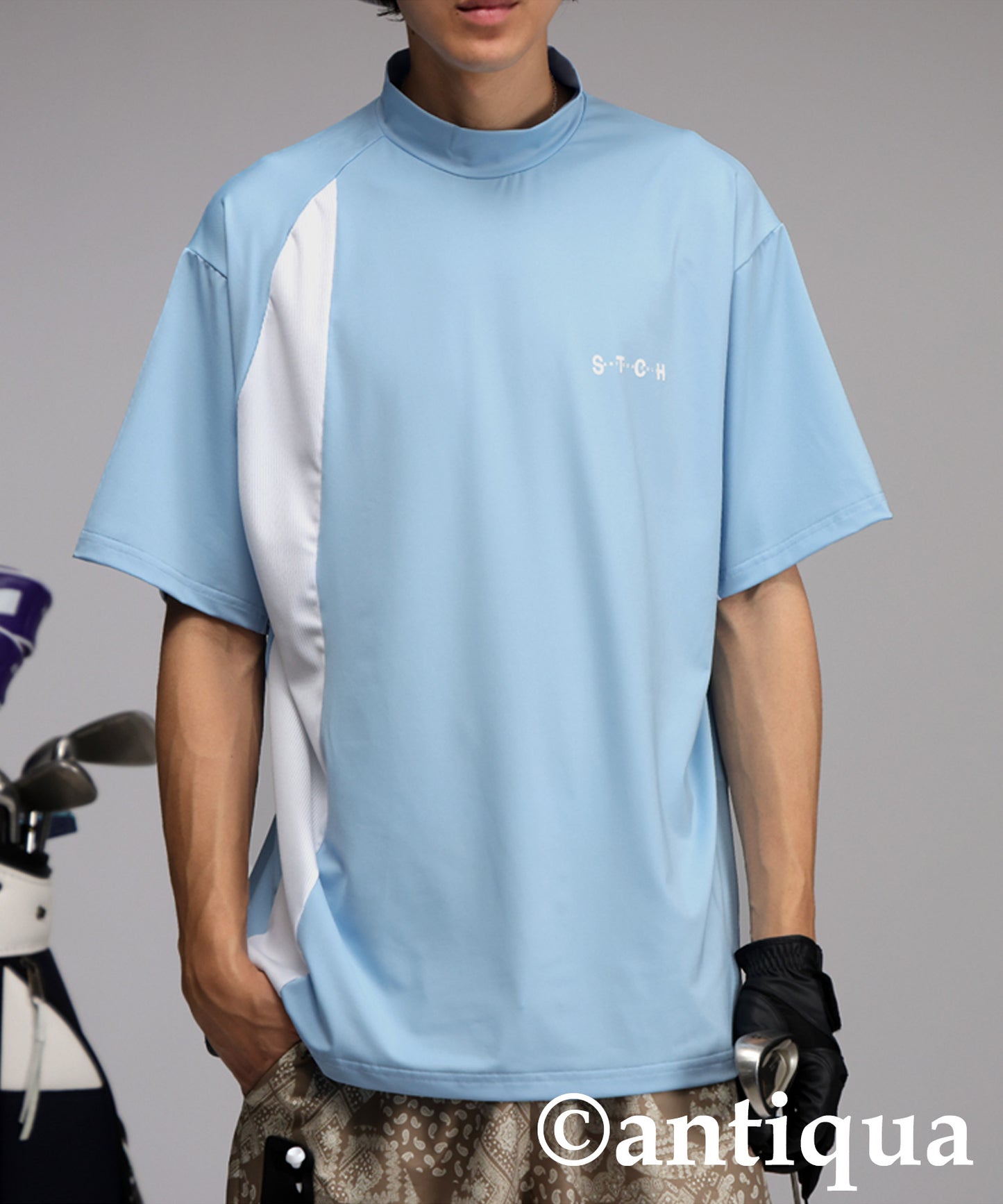 Men's ANTIQUA GOLF × STCH Asymmetric Logo Top