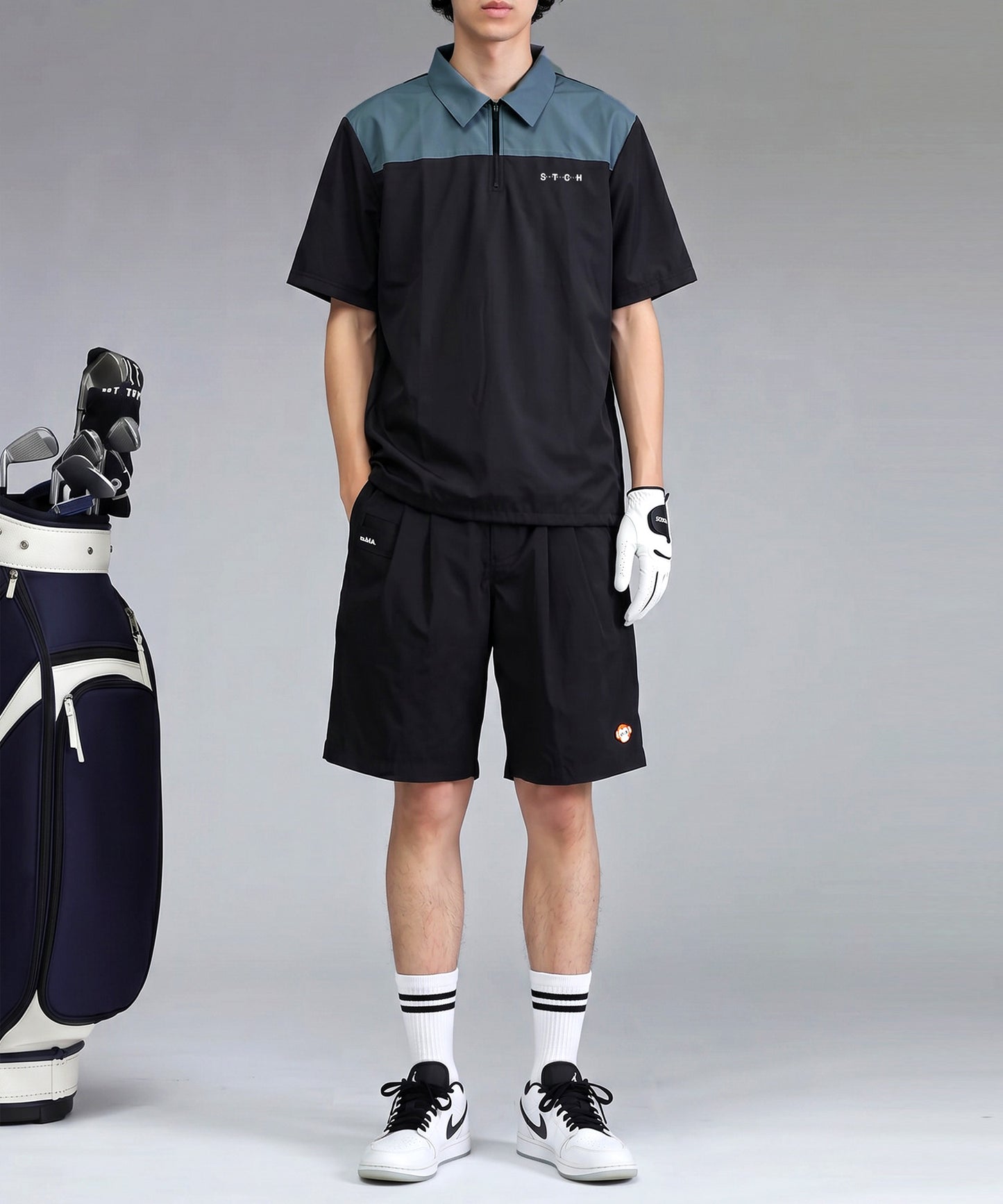 ANTIQUA GOLF×STCH Half-Zip Color-Block Logo Polo Shirt Men’s